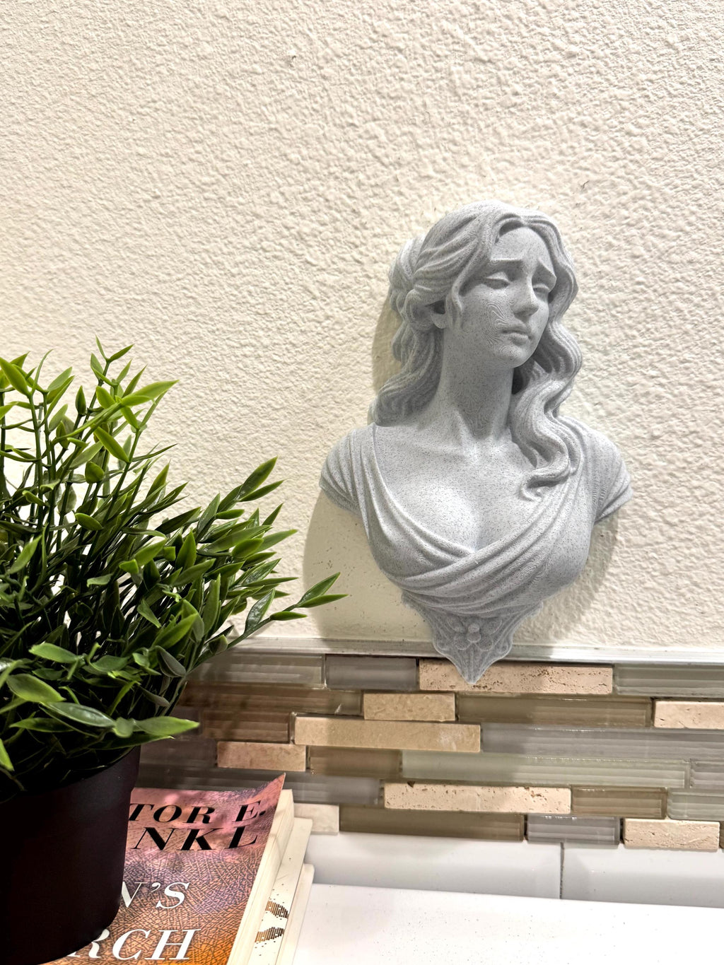 Modern Classical Goddess Wall Bust, Stone Look Greek Inspired Wall Art, Neoclassical Female Sculpture, 3D Printed Home Decor