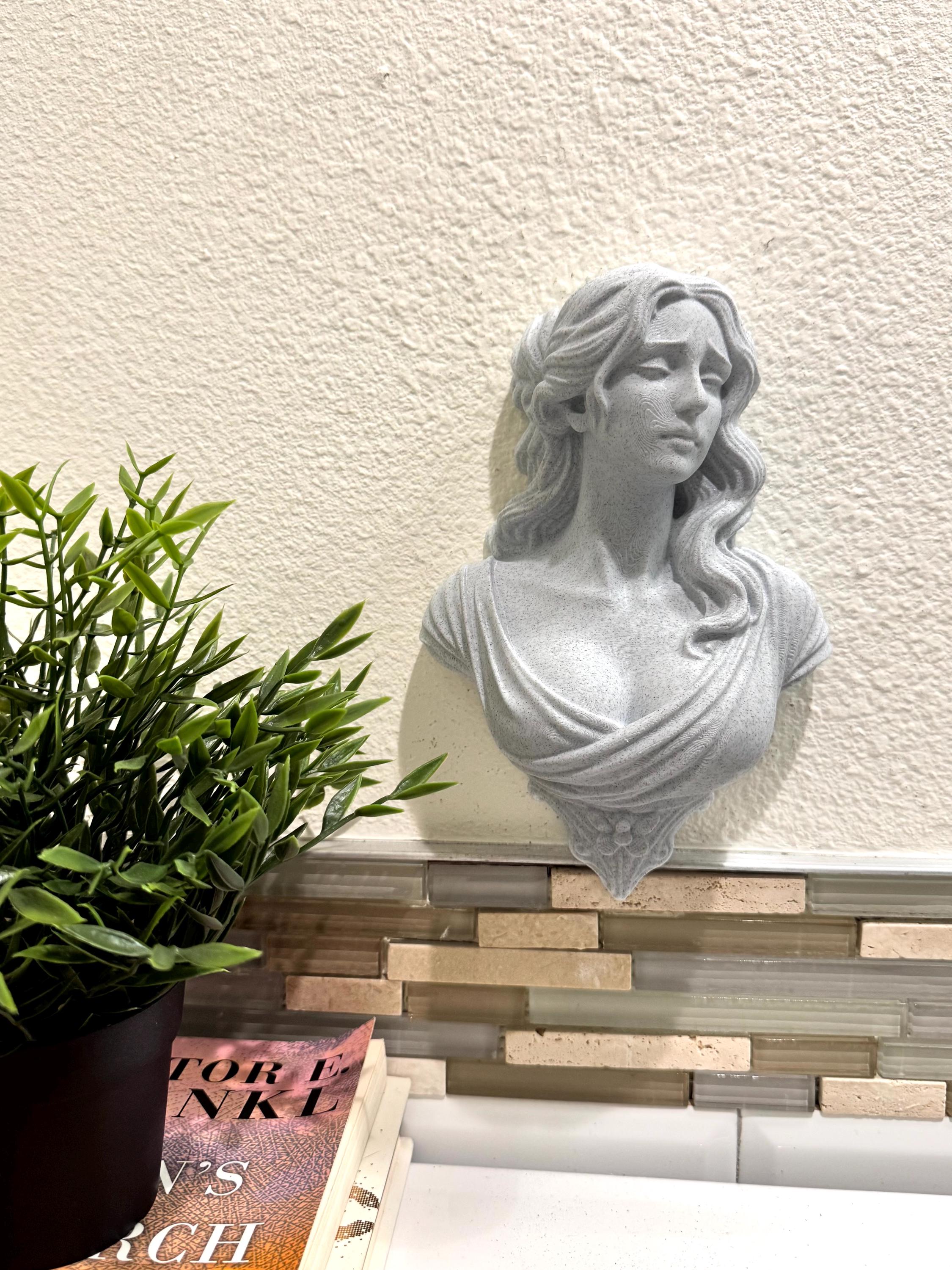 Modern Classical Goddess Wall Bust, Stone Look Greek Inspired Wall Art, Neoclassical Female Sculpture, 3D Printed Home Decor