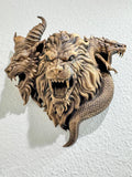 Three-Headed Chimera Wall Sculpture - Gothic Mythical Beast Decor - Antique Bronze Style Fantasy Wall Art