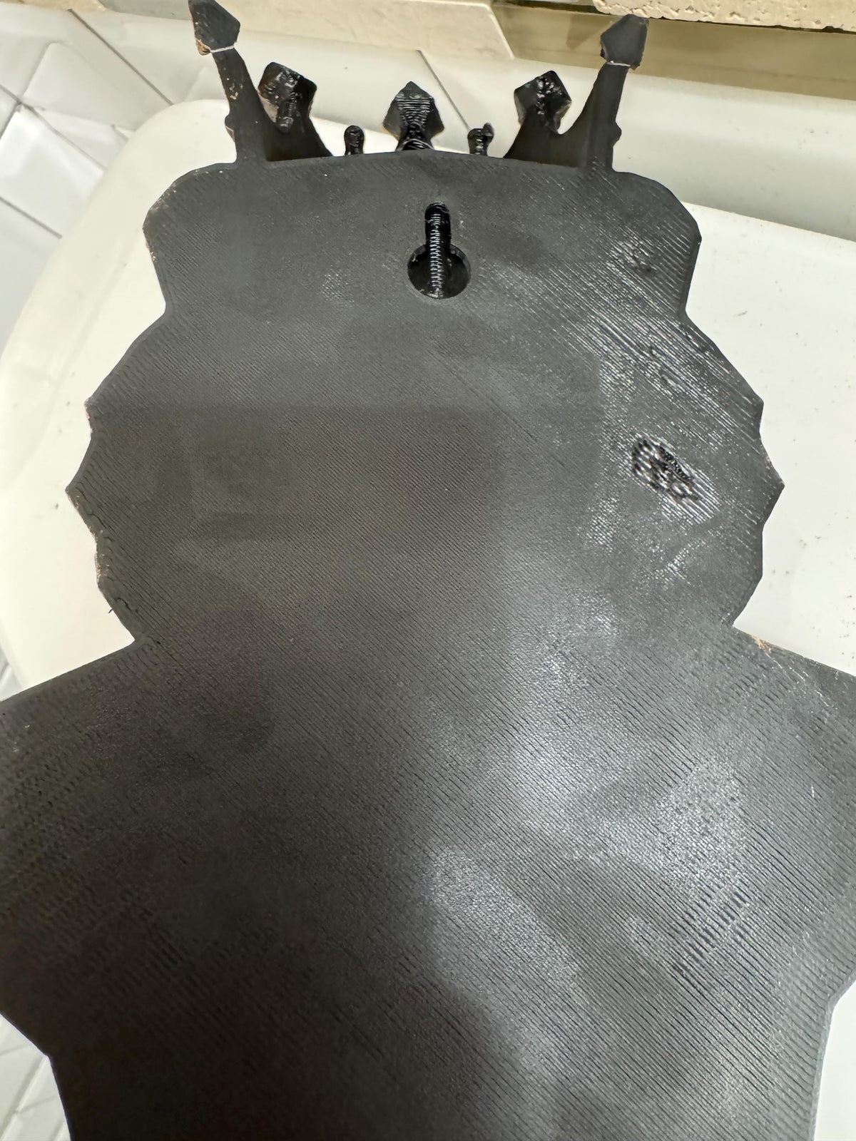Back of the lion boss bust showing the keyhole hanging slot