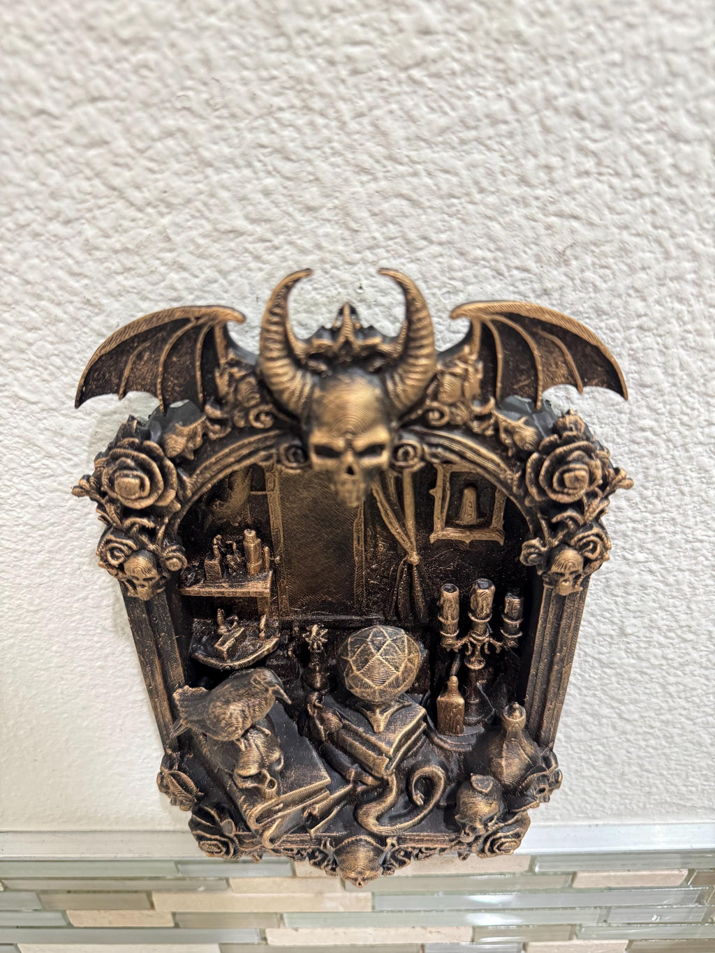 Hand Painted Gothic Occult Wall Decor Skull Altar Dark Fantasy Witchcraft Wall Art Medieval Gothic Home Decor Ritual Altar Art