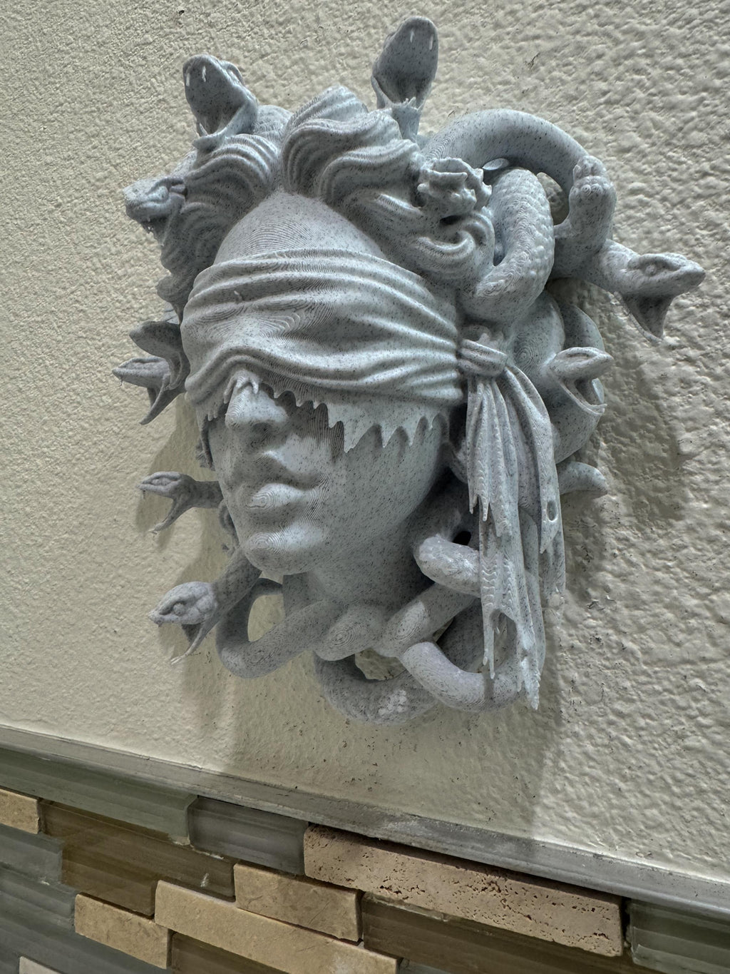 Blindfolded Medusa Wall Sculpture | Stone Look Mythology Decor | Gothic Greek Goddess Wall Art | Sculptural Home Accent
