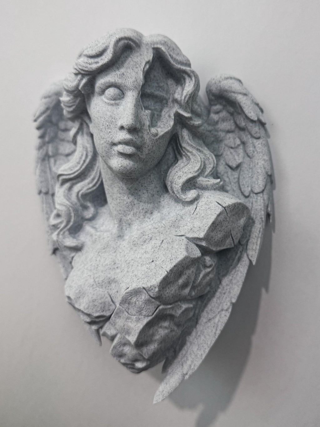 Broken Angel Bust Wall Sculpture | Stone-Style Gothic Decor | Modern Classical Wall Art | 3D Printed Angel Relief