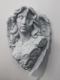Broken Angel Bust Wall Sculpture | Stone-Style Gothic Decor | Modern Classical Wall Art | 3D Printed Angel Relief