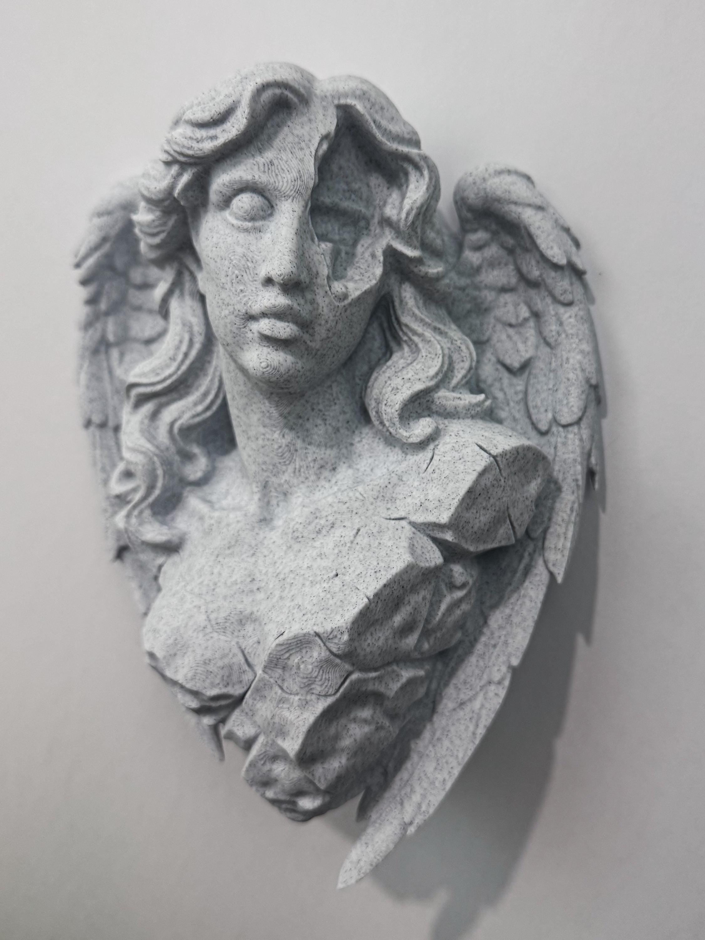 Broken Angel Bust Wall Sculpture | Stone-Style Gothic Decor | Modern Classical Wall Art | 3D Printed Angel Relief