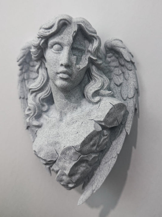 Broken Angel Bust Wall Sculpture | Stone-Style Gothic Decor | Modern Classical Wall Art | 3D Printed Angel Relief