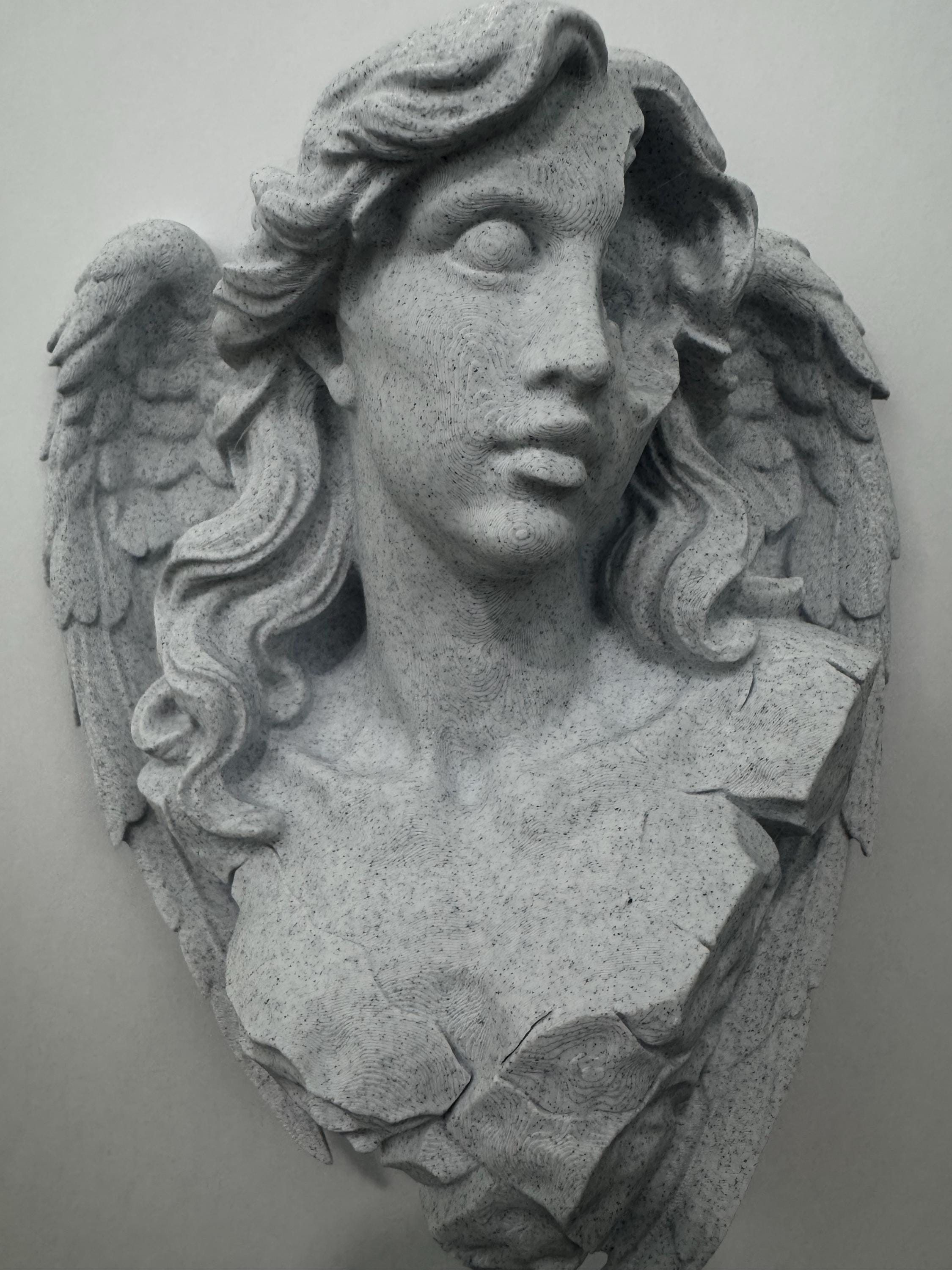 Broken Angel Bust Wall Sculpture | Stone-Style Gothic Decor | Modern Classical Wall Art | 3D Printed Angel Relief