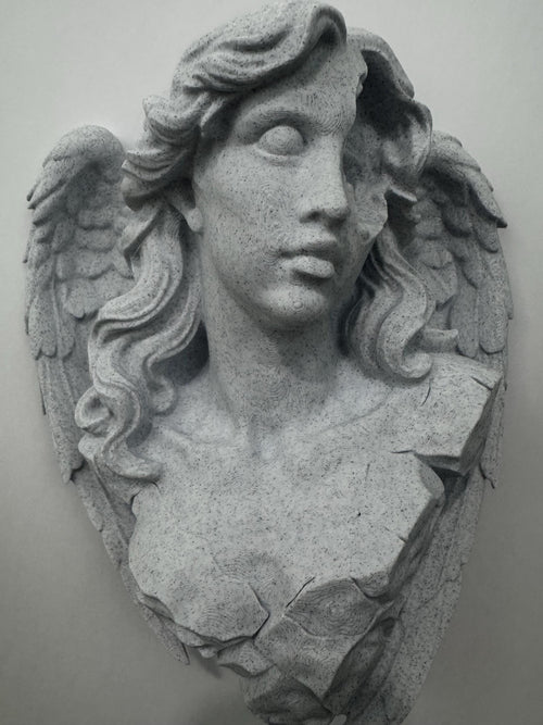 Broken Angel Bust Wall Sculpture | Stone-Style Gothic Decor | Modern Classical Wall Art | 3D Printed Angel Relief