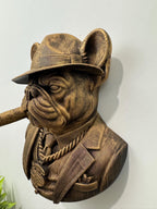 Left side profile of the bulldog boss with cigar and fedora