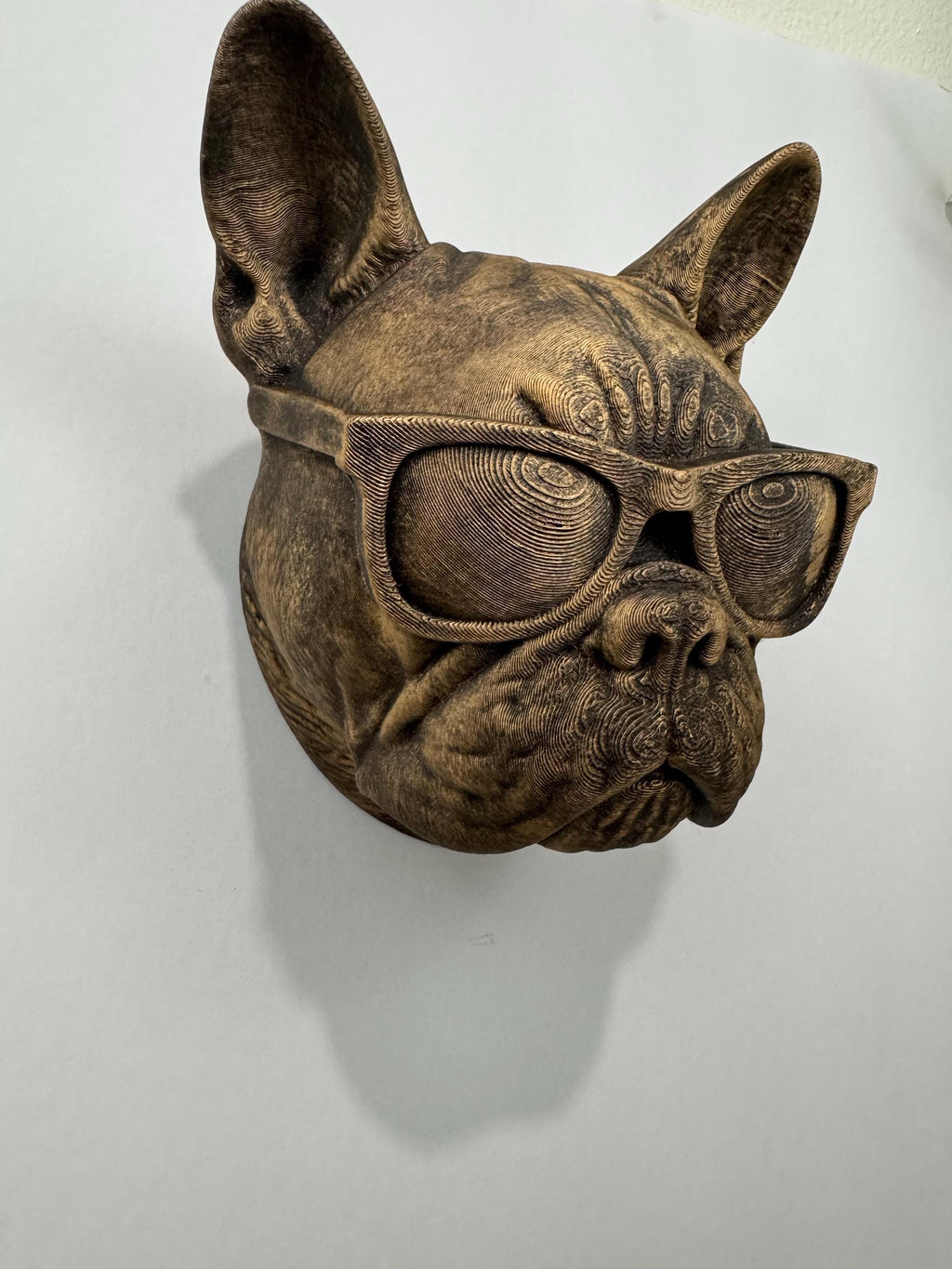 Hand Painted French Bulldog Wall Mount Sculpture: 3D Printed Dog with Sunglasses