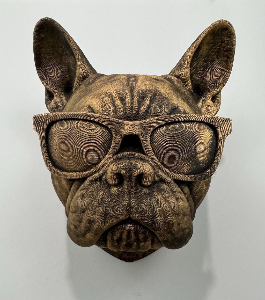Hand Painted French Bulldog Wall Mount Sculpture: 3D Printed Dog with Sunglasses