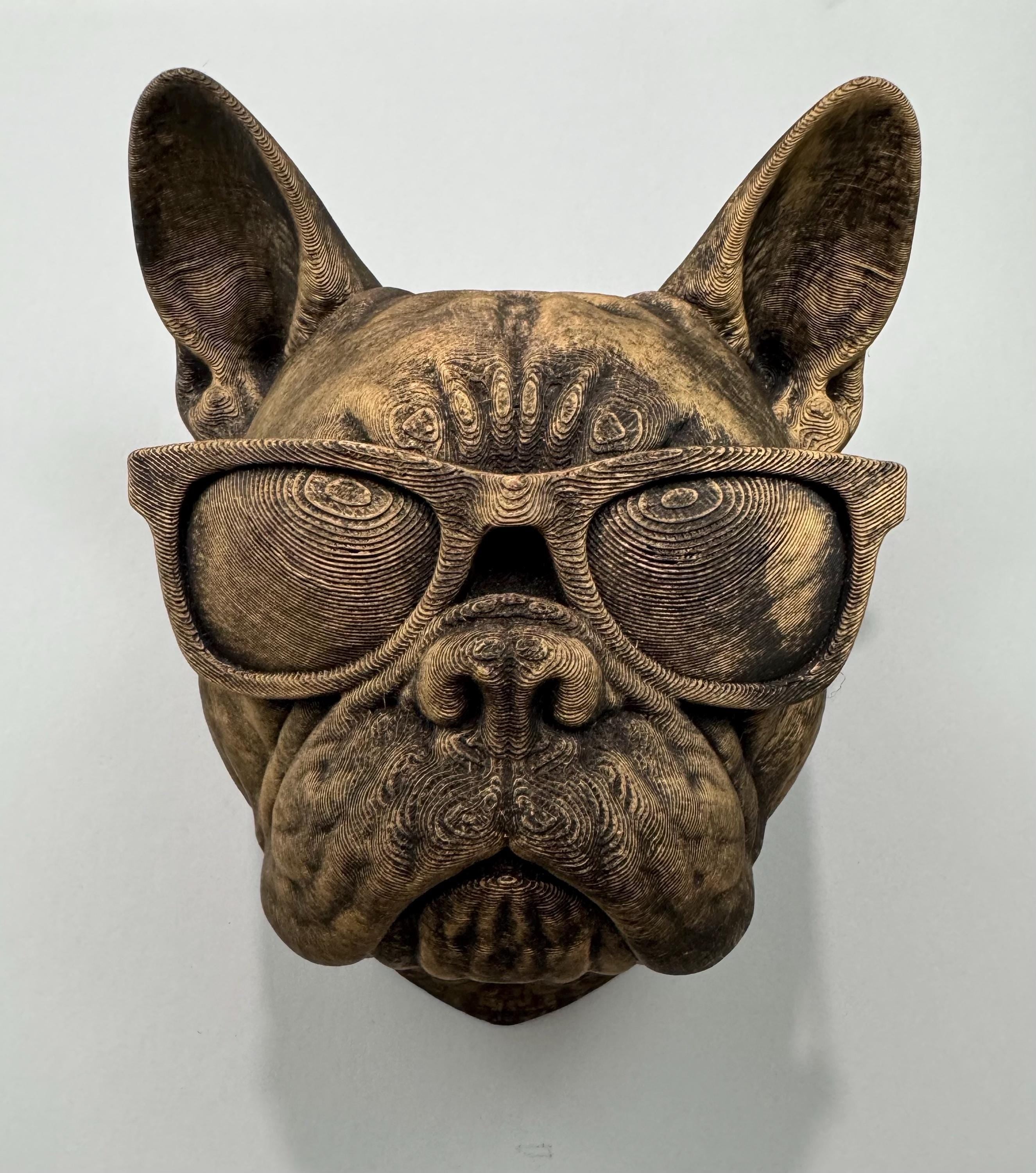 Hand Painted French Bulldog Wall Mount Sculpture: 3D Printed Dog with Sunglasses
