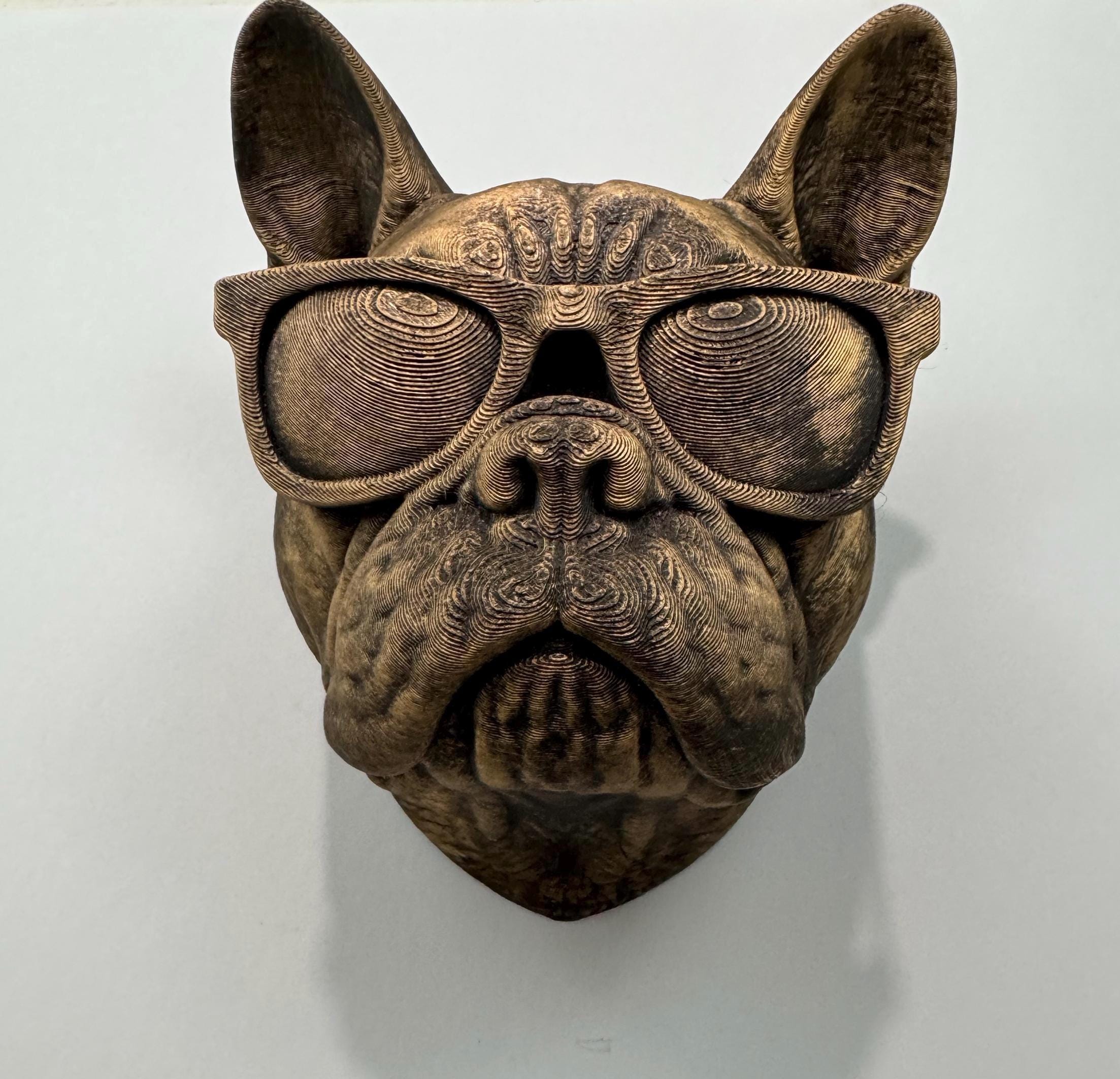 Hand Painted French Bulldog Wall Mount Sculpture: 3D Printed Dog with Sunglasses