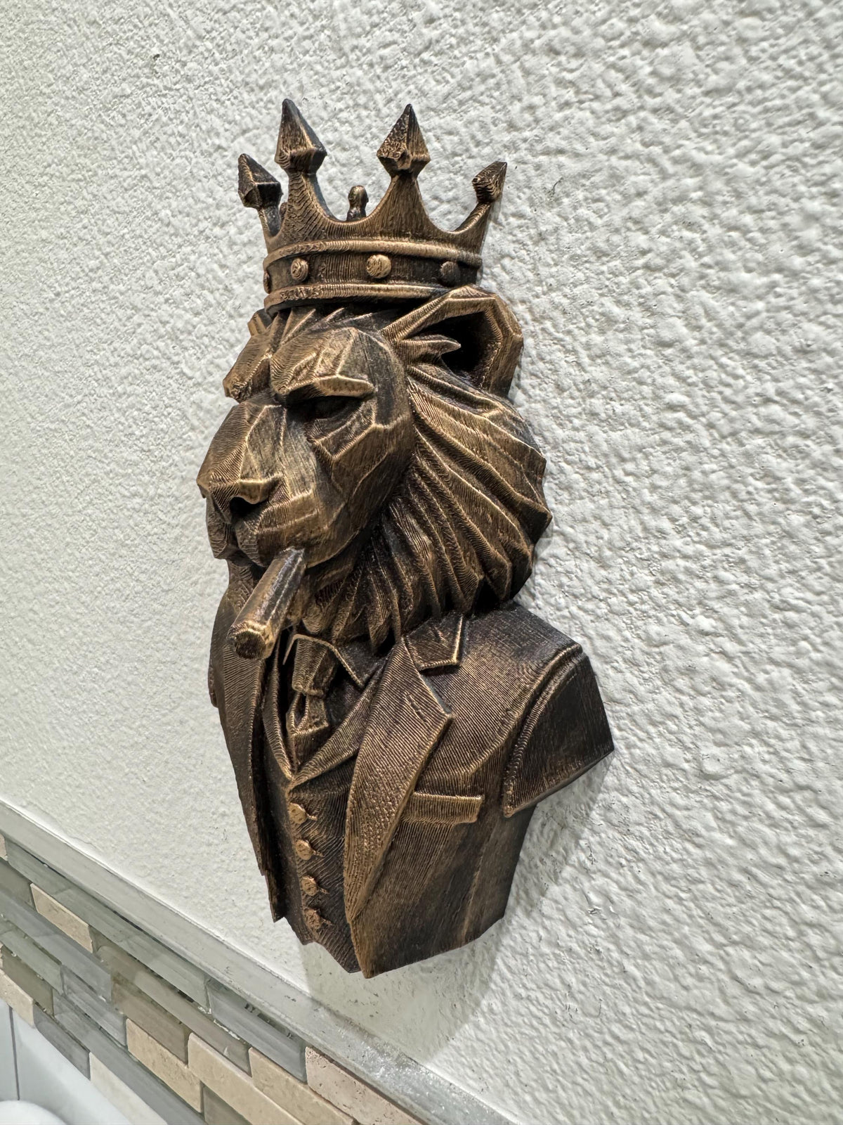 Right angle of the geometric lion in a suit with a cigar
