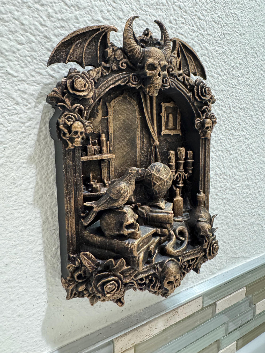 Hand Painted Gothic Occult Wall Decor Skull Altar Dark Fantasy Witchcraft Wall Art Medieval Gothic Home Decor Ritual Altar Art