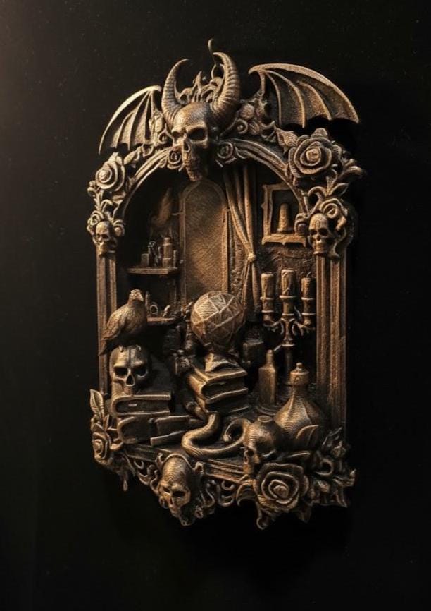 Hand Painted Gothic Occult Wall Decor Skull Altar Dark Fantasy Witchcraft Wall Art Medieval Gothic Home Decor Ritual Altar Art