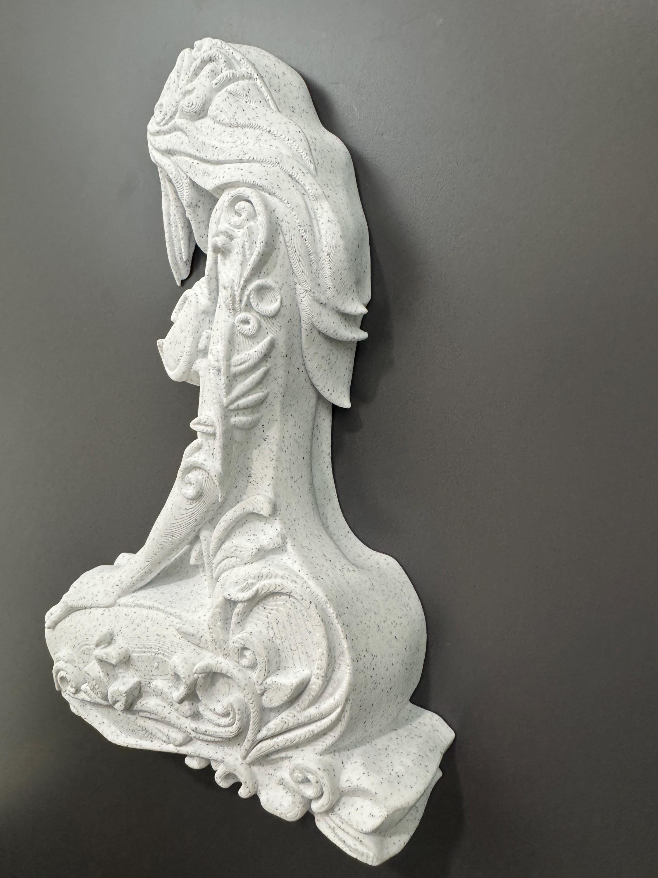 Spirit of the Forest Wall Sculpture - Art Nouveau 3D Print with Marble Finish & Floral Leaf Accents