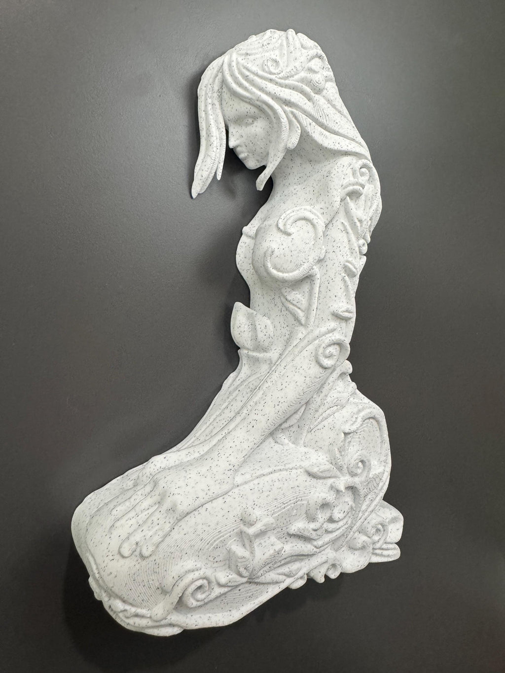 Spirit of the Forest Wall Sculpture - Art Nouveau 3D Print with Marble Finish & Floral Leaf Accents