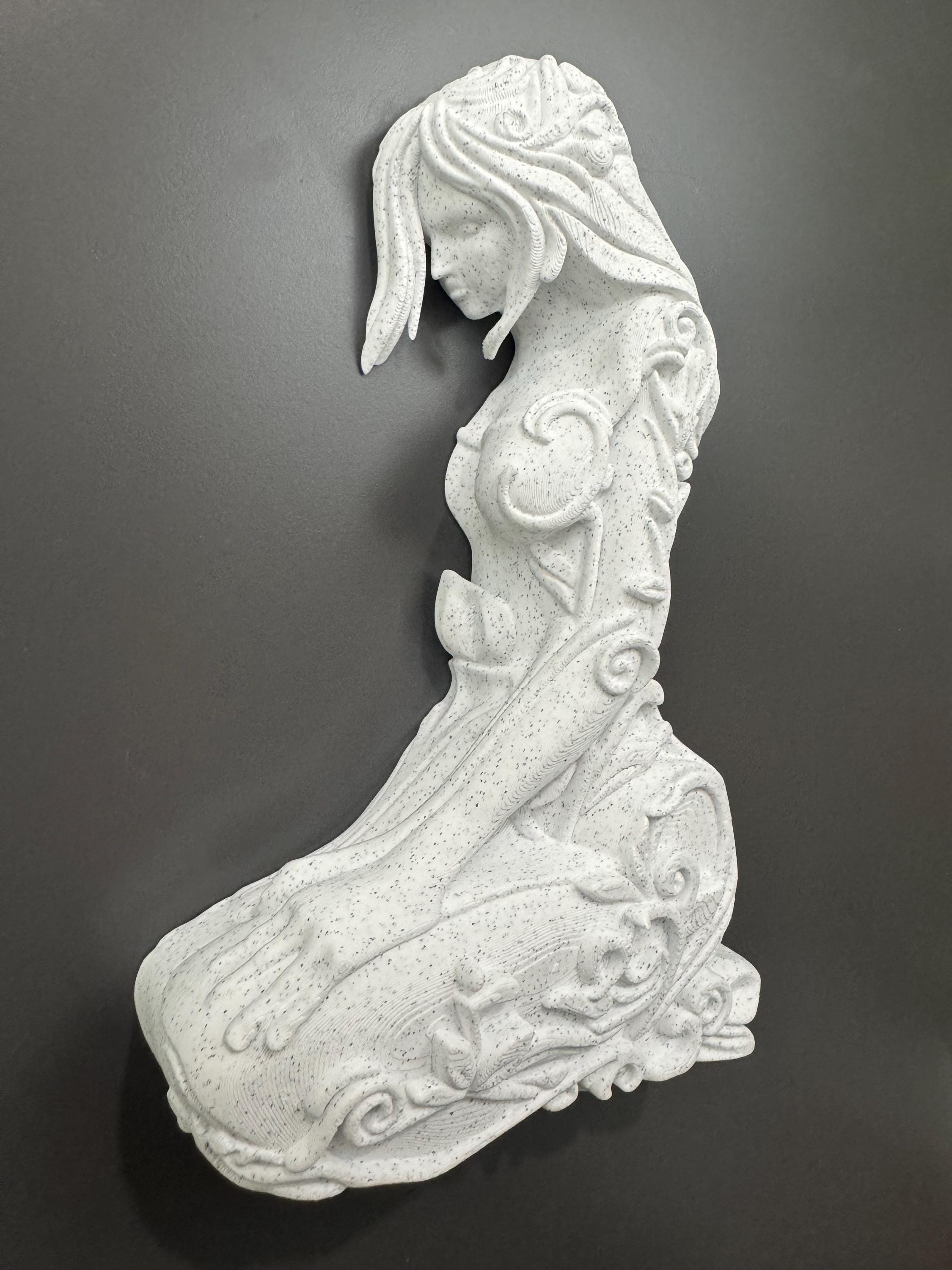 Spirit of the Forest Wall Sculpture - Art Nouveau 3D Print with Marble Finish & Floral Leaf Accents