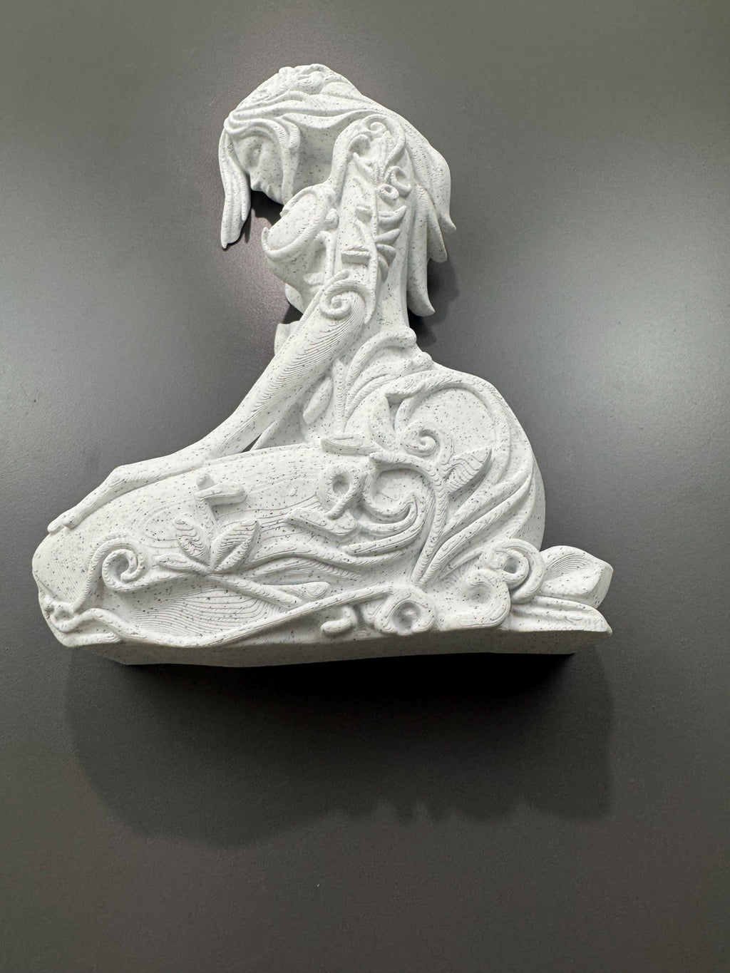 Spirit of the Forest Wall Sculpture - Art Nouveau 3D Print with Marble Finish & Floral Leaf Accents