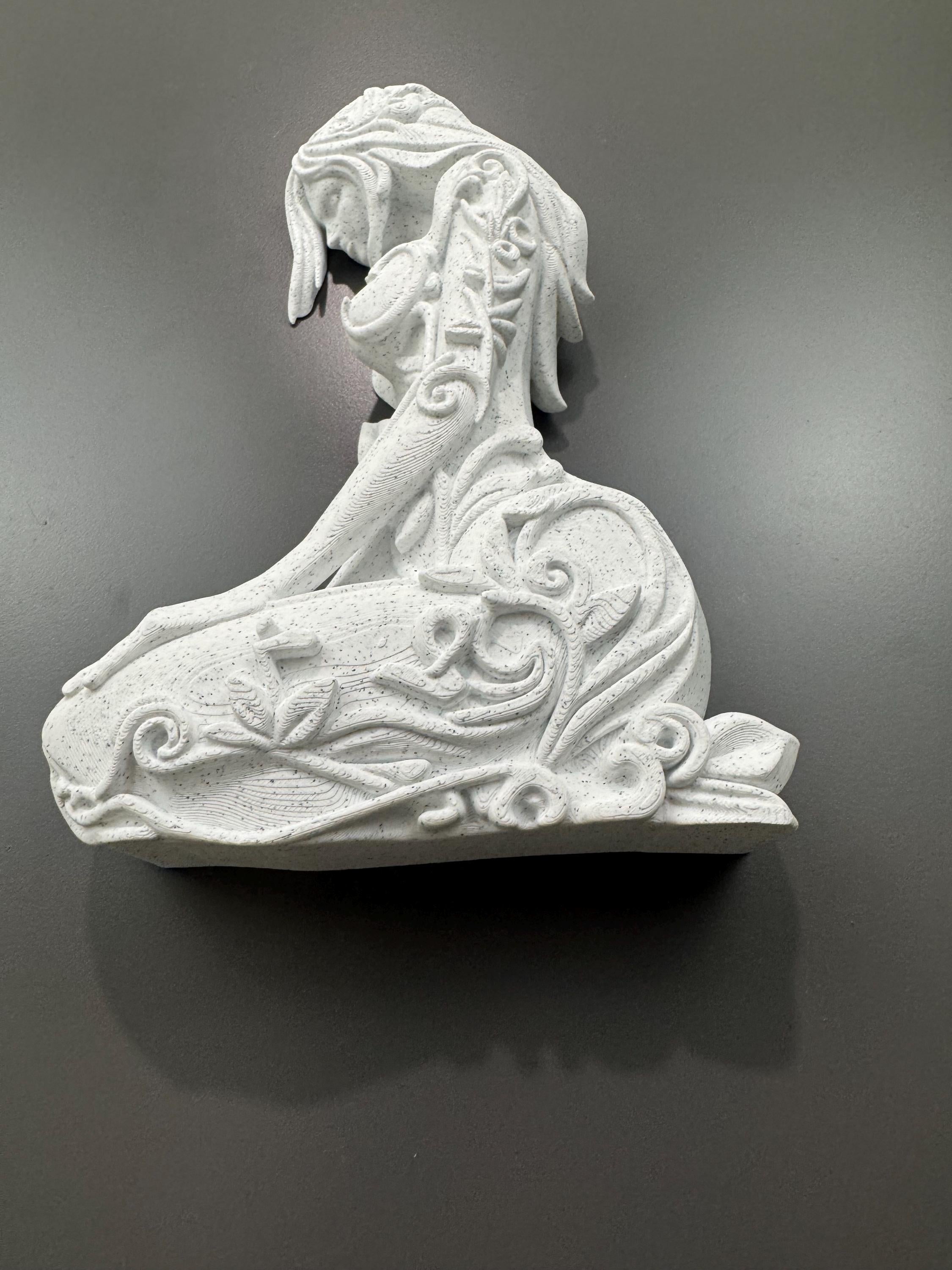 Spirit of the Forest Wall Sculpture - Art Nouveau 3D Print with Marble Finish & Floral Leaf Accents