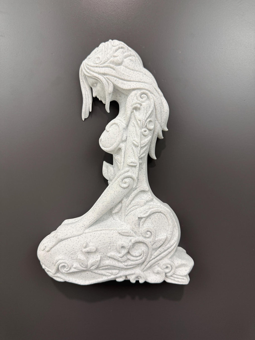 Spirit of the Forest Wall Sculpture - Art Nouveau 3D Print with Marble Finish & Floral Leaf Accents