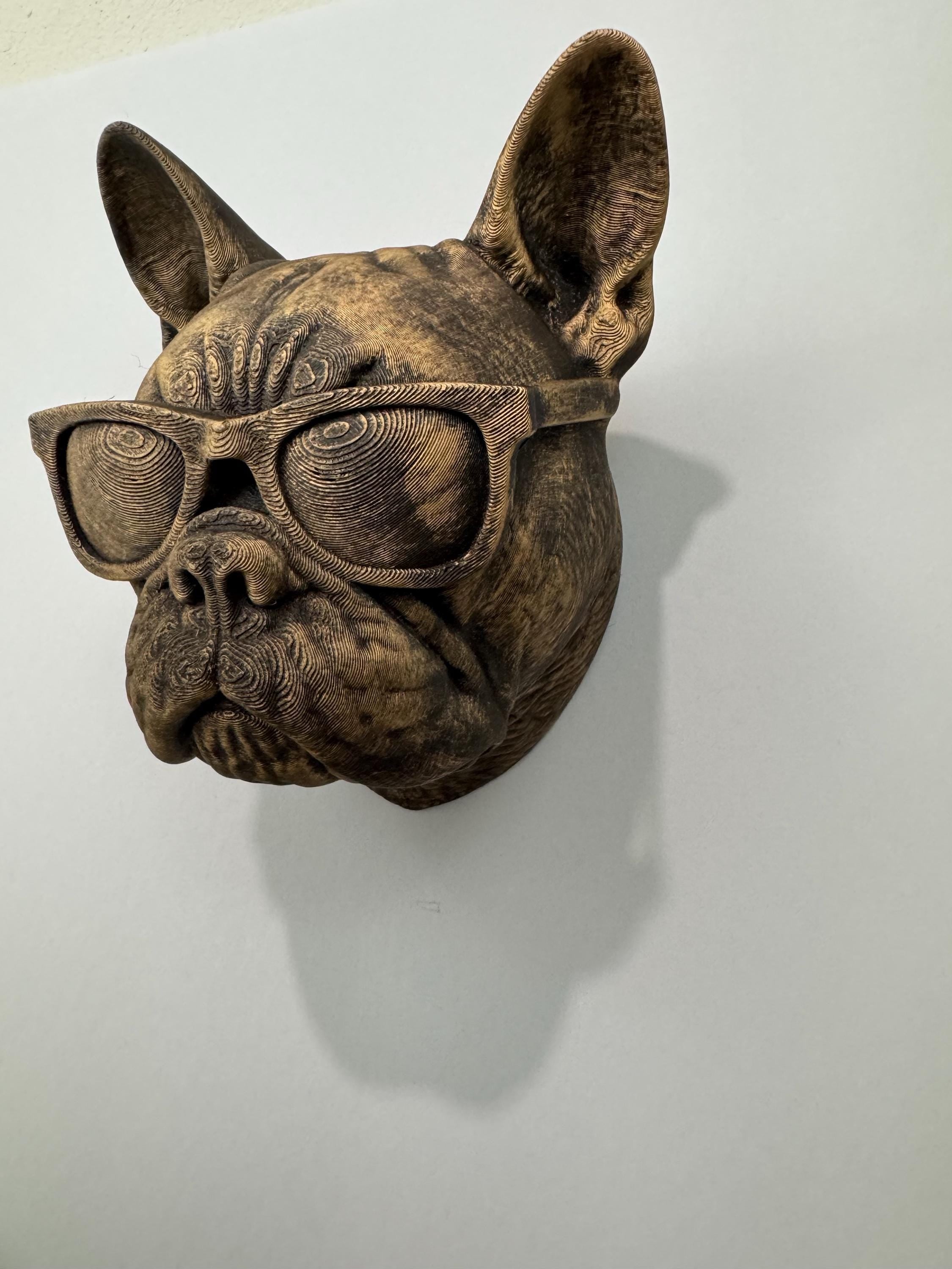 Hand Painted French Bulldog Wall Mount Sculpture: 3D Printed Dog with Sunglasses