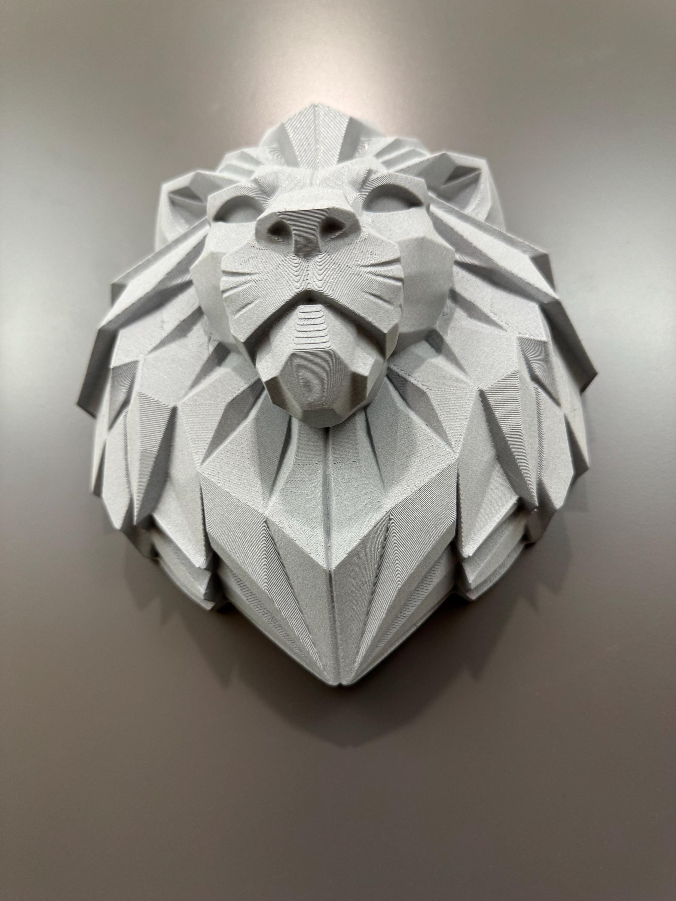 Lion Head Wall Sculpture | Geometric Low Poly Animal Decor | Modern Masculine Wall Art | Man Cave Office Statement Piece | Gift for Him