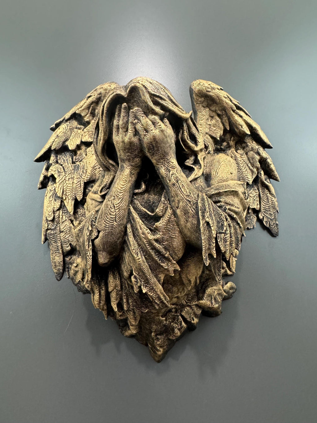 Hand Painted Gothic Weeping Angel Wall Decor Dark Fantasy Angel Wings Gothic Wall Art Mourning Angel Sculpture Gothic Home Decor