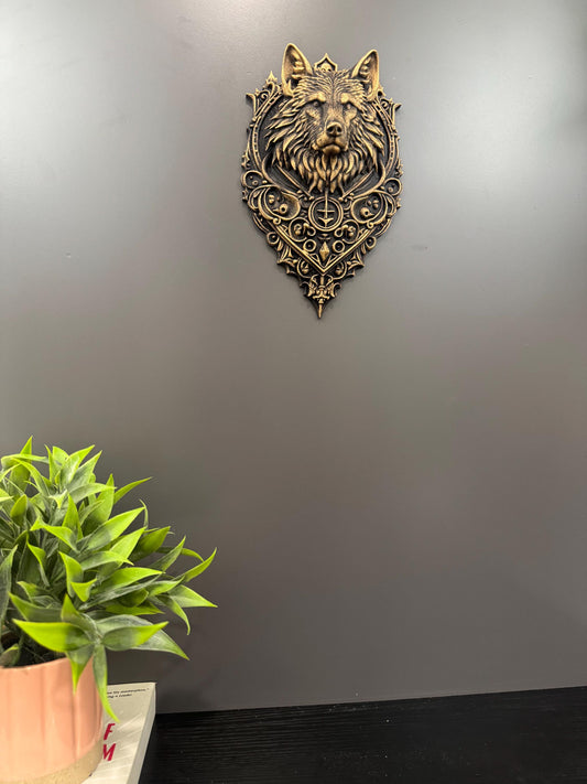 Wolf Wall Sculpture Gothic Norse Style Bronze Finish Mythic Animal Decor Viking Wall Art Statement Piece