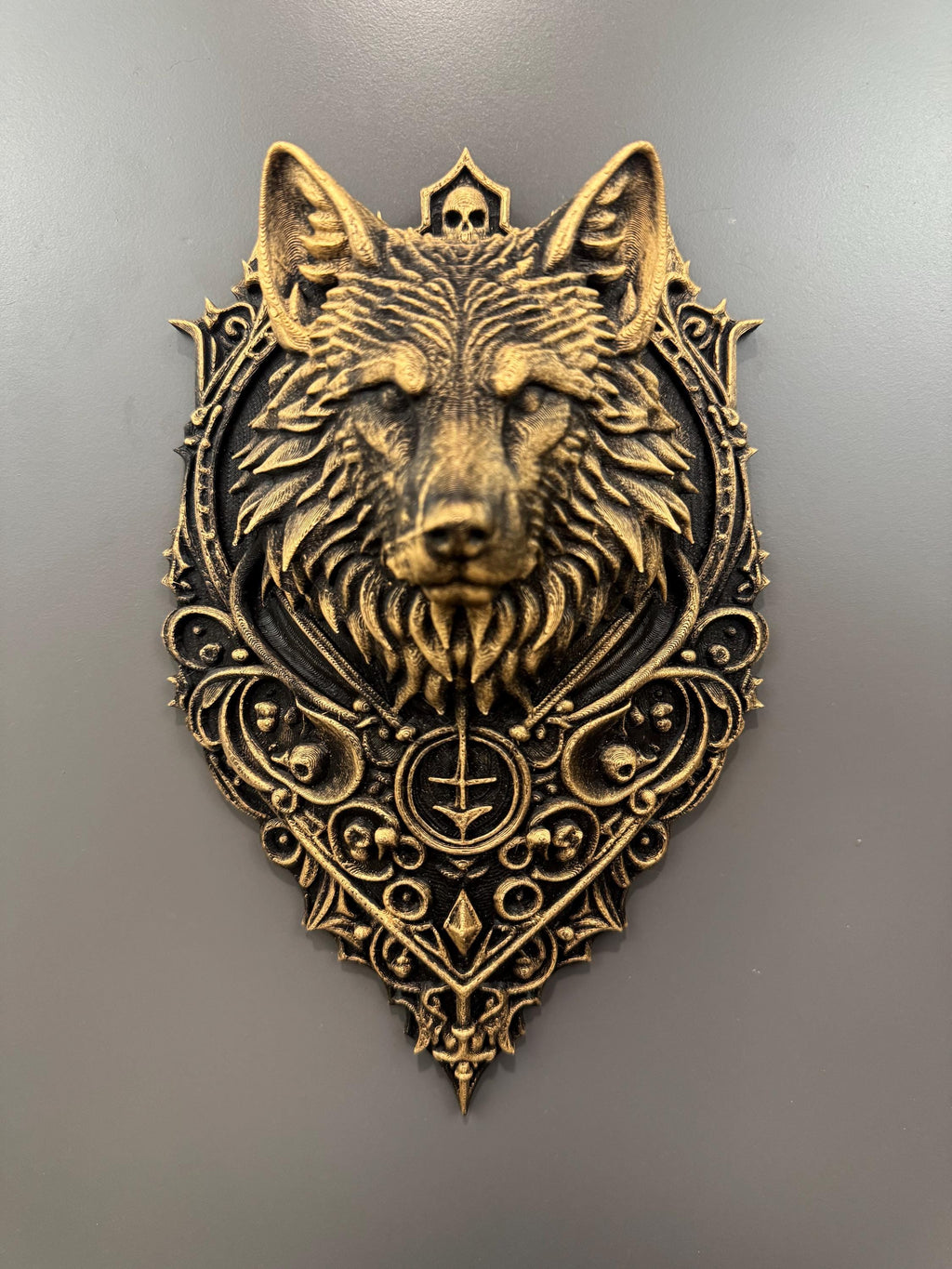 Wolf Wall Sculpture Gothic Norse Style Bronze Finish Mythic Animal Decor Viking Wall Art Statement Piece
