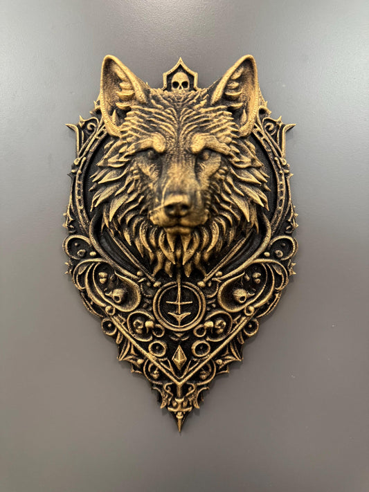 Wolf Wall Sculpture Gothic Norse Style Bronze Finish Mythic Animal Decor Viking Wall Art Statement Piece