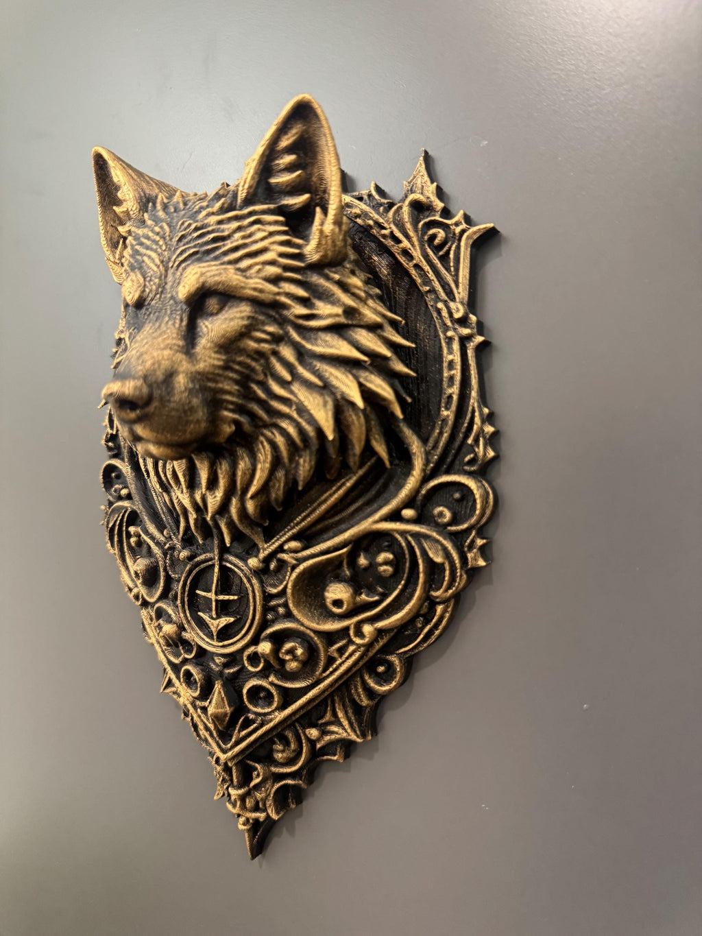 Wolf Wall Sculpture Gothic Norse Style Bronze Finish Mythic Animal Decor Viking Wall Art Statement Piece
