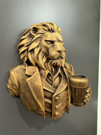Right angle of the gold lion gentleman showing mane and vest