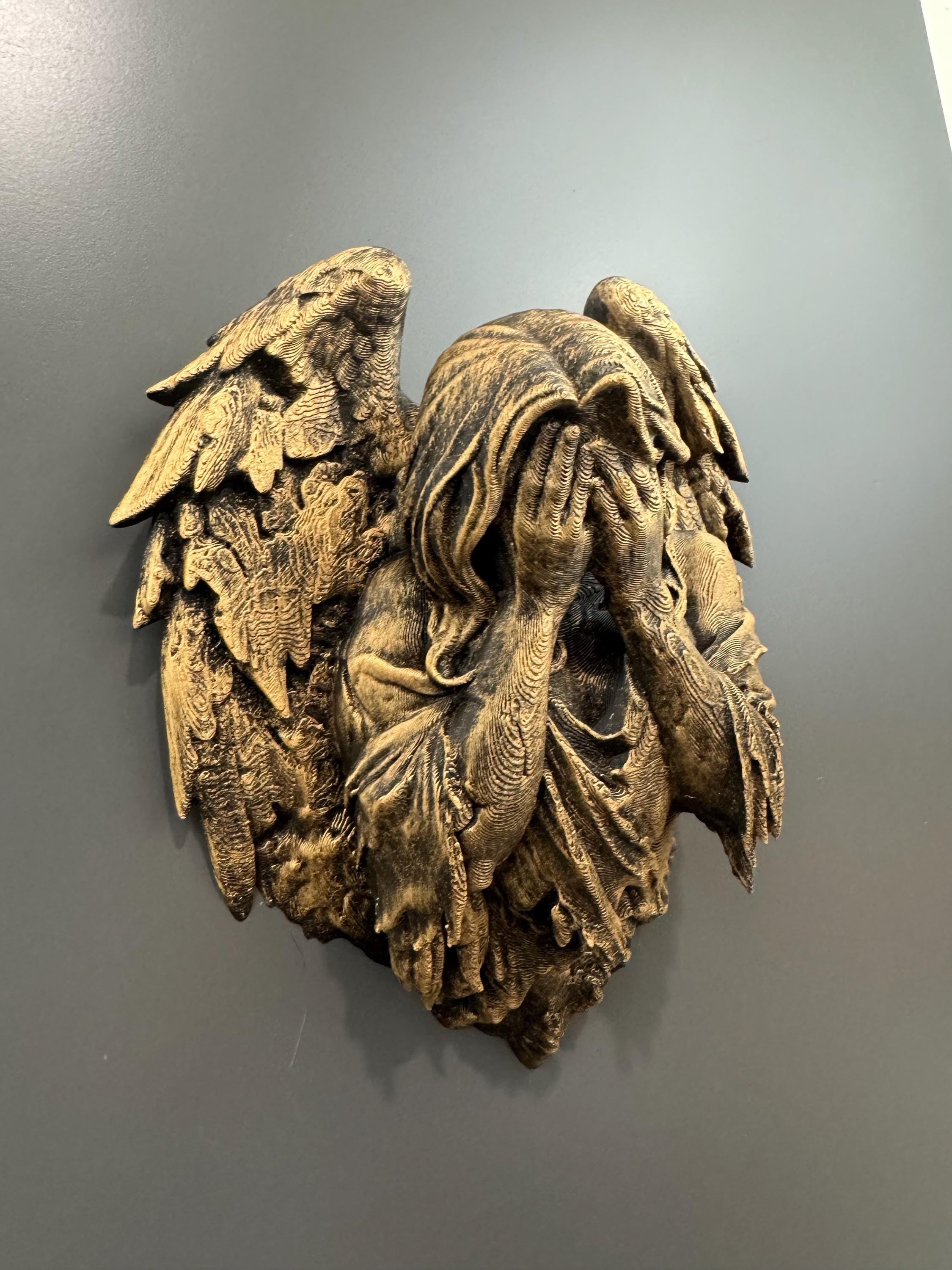 Hand Painted Gothic Weeping Angel Wall Decor Dark Fantasy Angel Wings Gothic Wall Art Mourning Angel Sculpture Gothic Home Decor