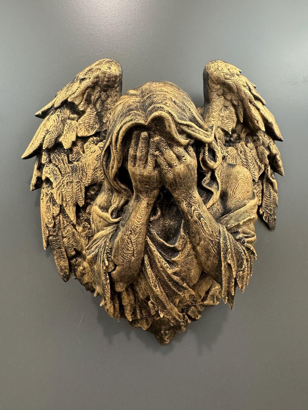 Hand Painted Gothic Weeping Angel Wall Decor Dark Fantasy Angel Wings Gothic Wall Art Mourning Angel Sculpture Gothic Home Decor