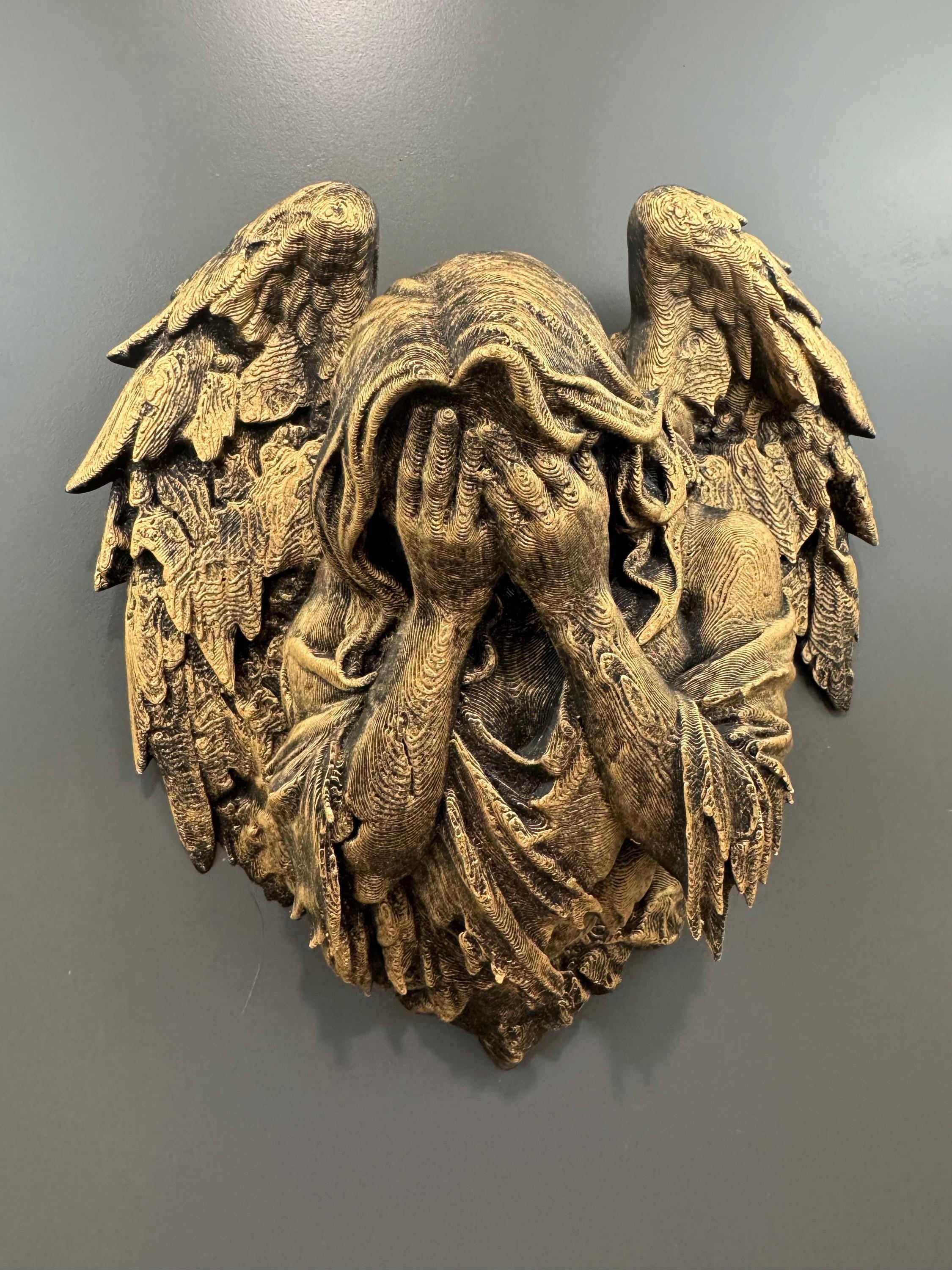 Hand Painted Gothic Weeping Angel Wall Decor Dark Fantasy Angel Wings Gothic Wall Art Mourning Angel Sculpture Gothic Home Decor