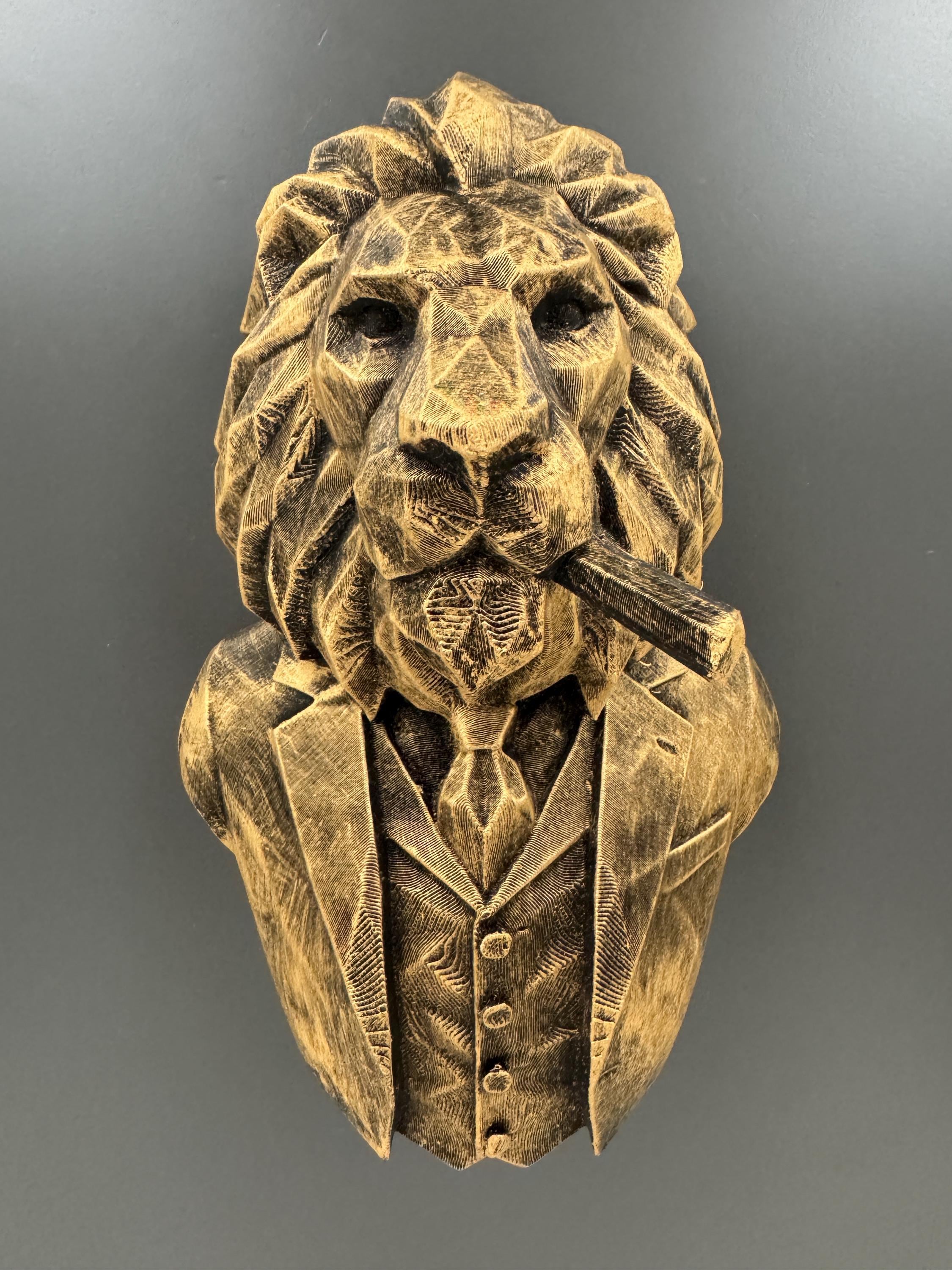 Lion Bust Wall Sculpture | Geometric Lion Wall Art | Gentleman Lion Decor | Gold Animal Wall Art | Man Cave Office Decor