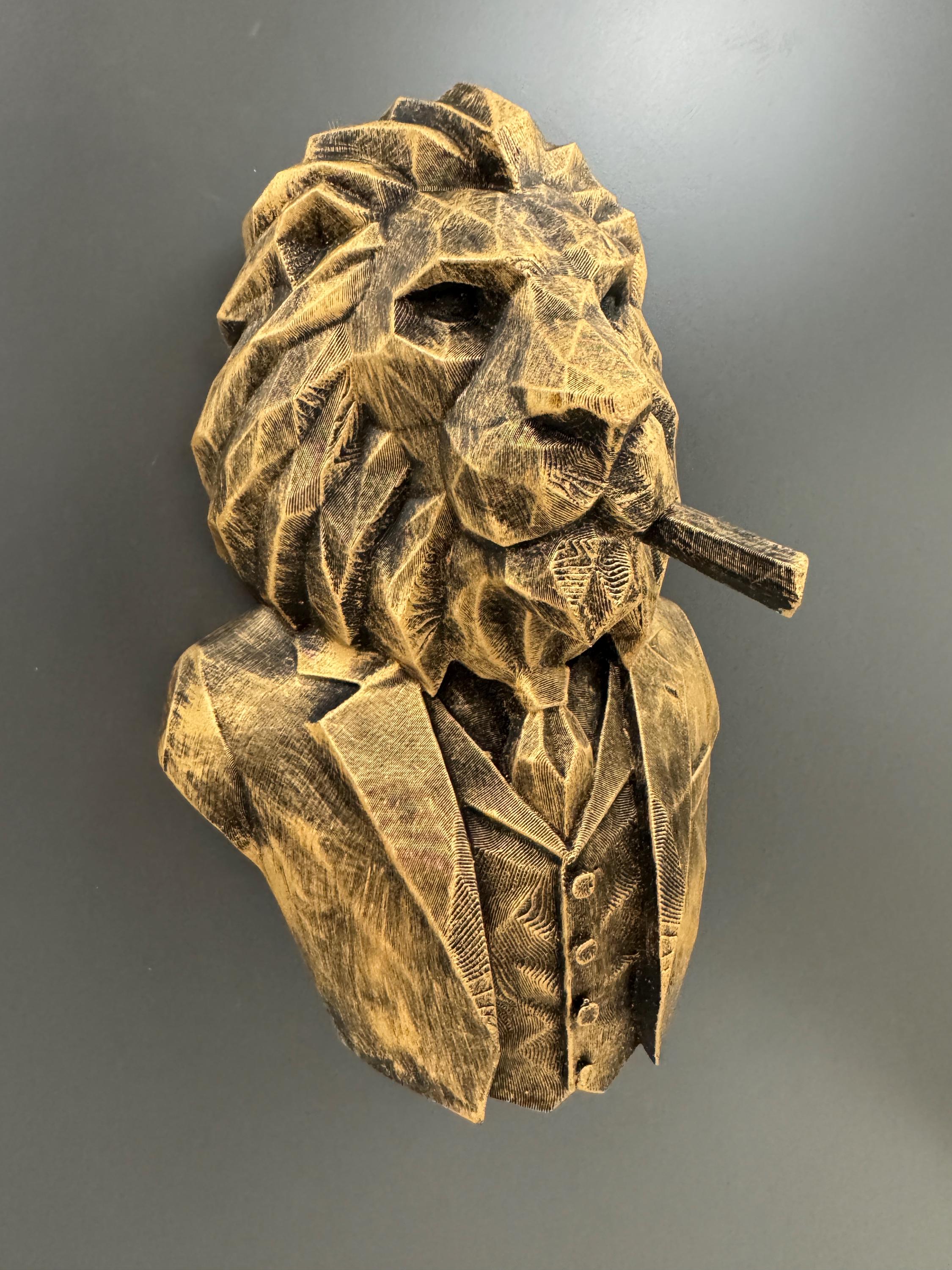 Lion Bust Wall Sculpture | Geometric Lion Wall Art | Gentleman Lion Decor | Gold Animal Wall Art | Man Cave Office Decor