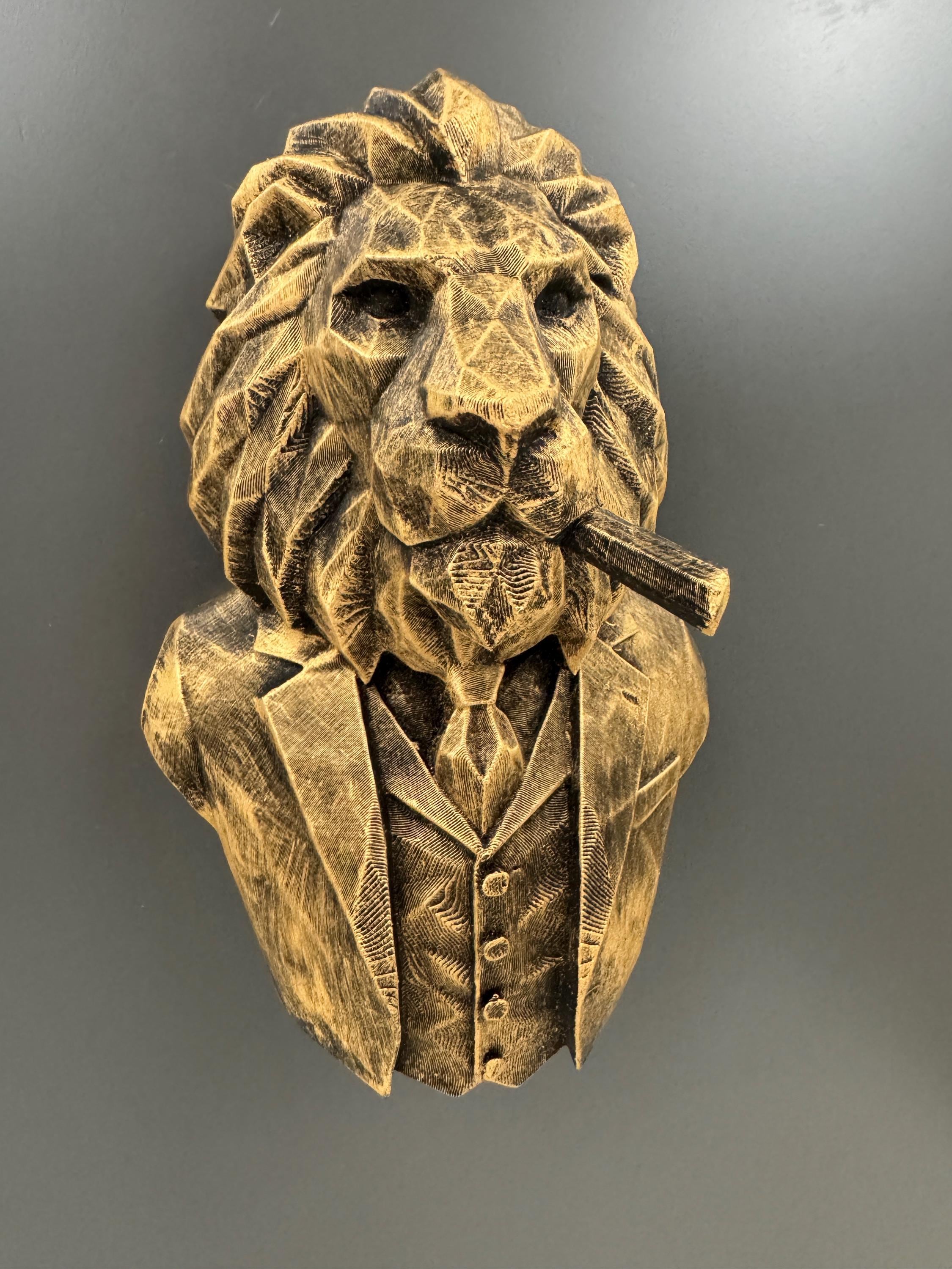 Lion Bust Wall Sculpture | Geometric Lion Wall Art | Gentleman Lion Decor | Gold Animal Wall Art | Man Cave Office Decor