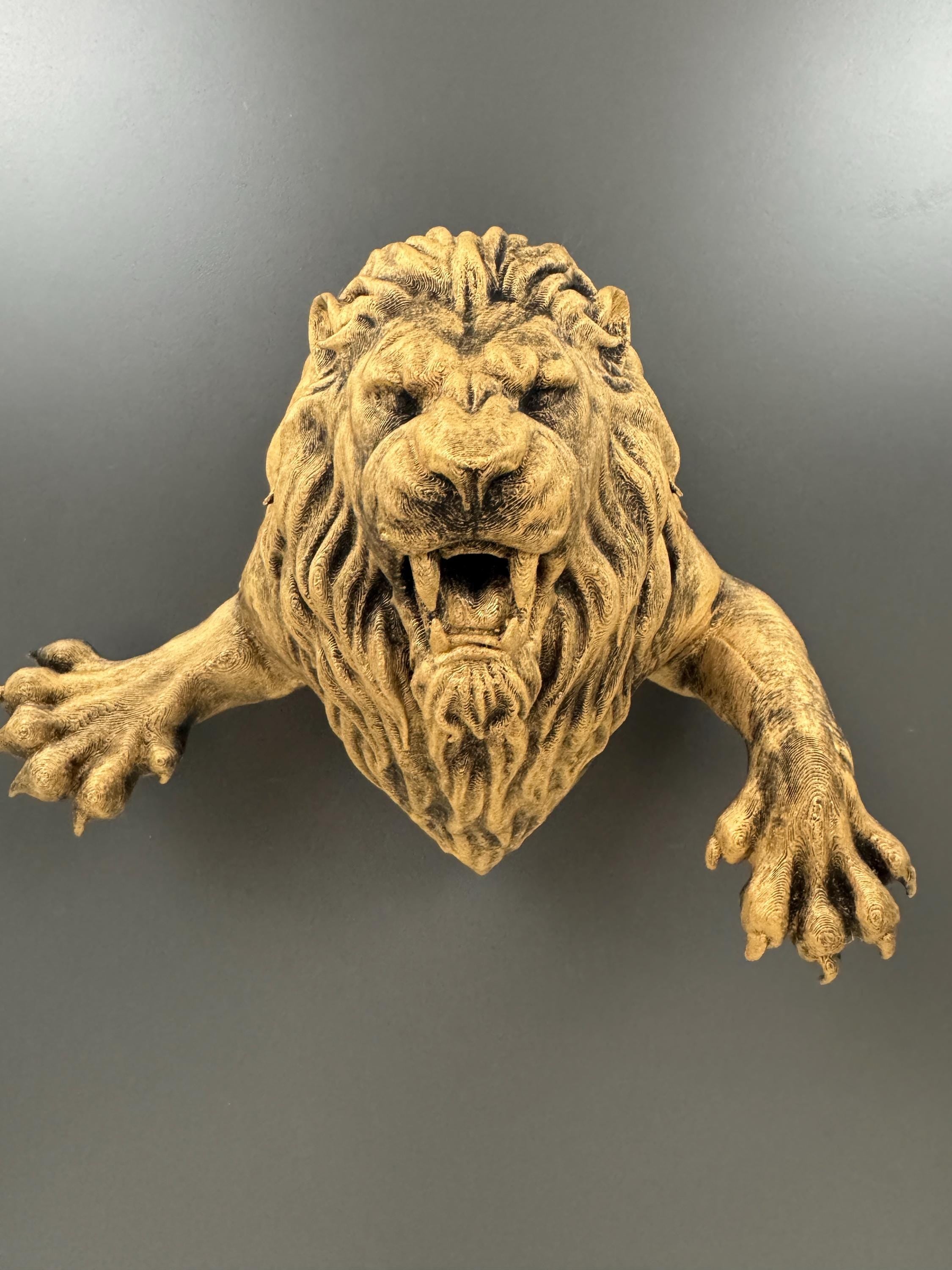 Lion Wall Sculpture | Roaring Lion Emerging Wall Art | Gothic Wildlife Decor | Antique Gold Lion Wall Mount | Predator Home Decor