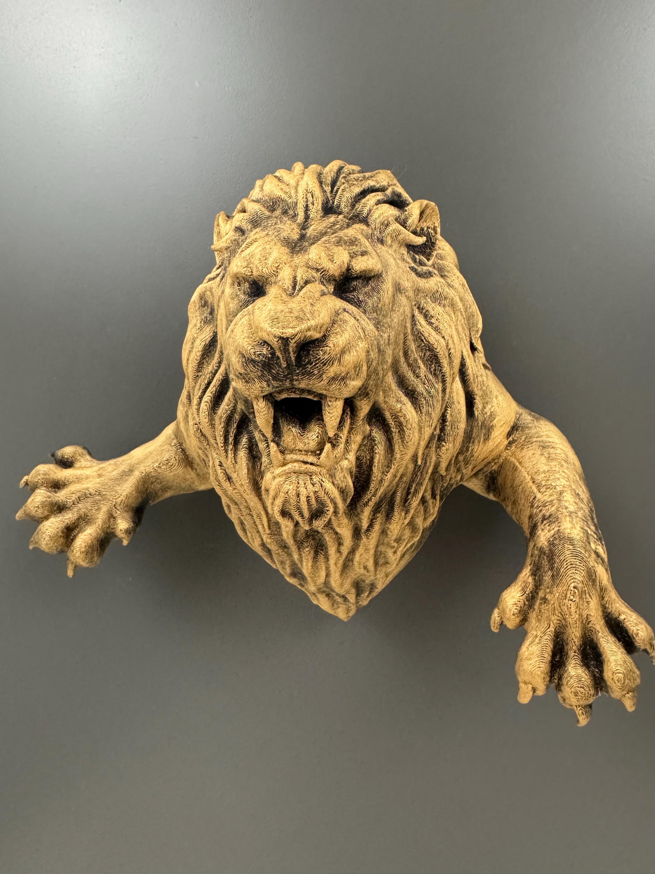 Lion Wall Sculpture | Roaring Lion Emerging Wall Art | Gothic Wildlife Decor | Antique Gold Lion Wall Mount | Predator Home Decor