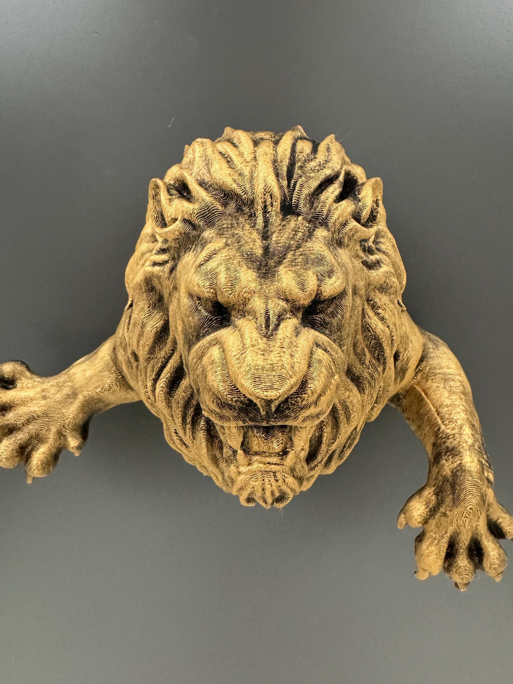 Lion Wall Sculpture | Roaring Lion Emerging Wall Art | Gothic Wildlife Decor | Antique Gold Lion Wall Mount | Predator Home Decor