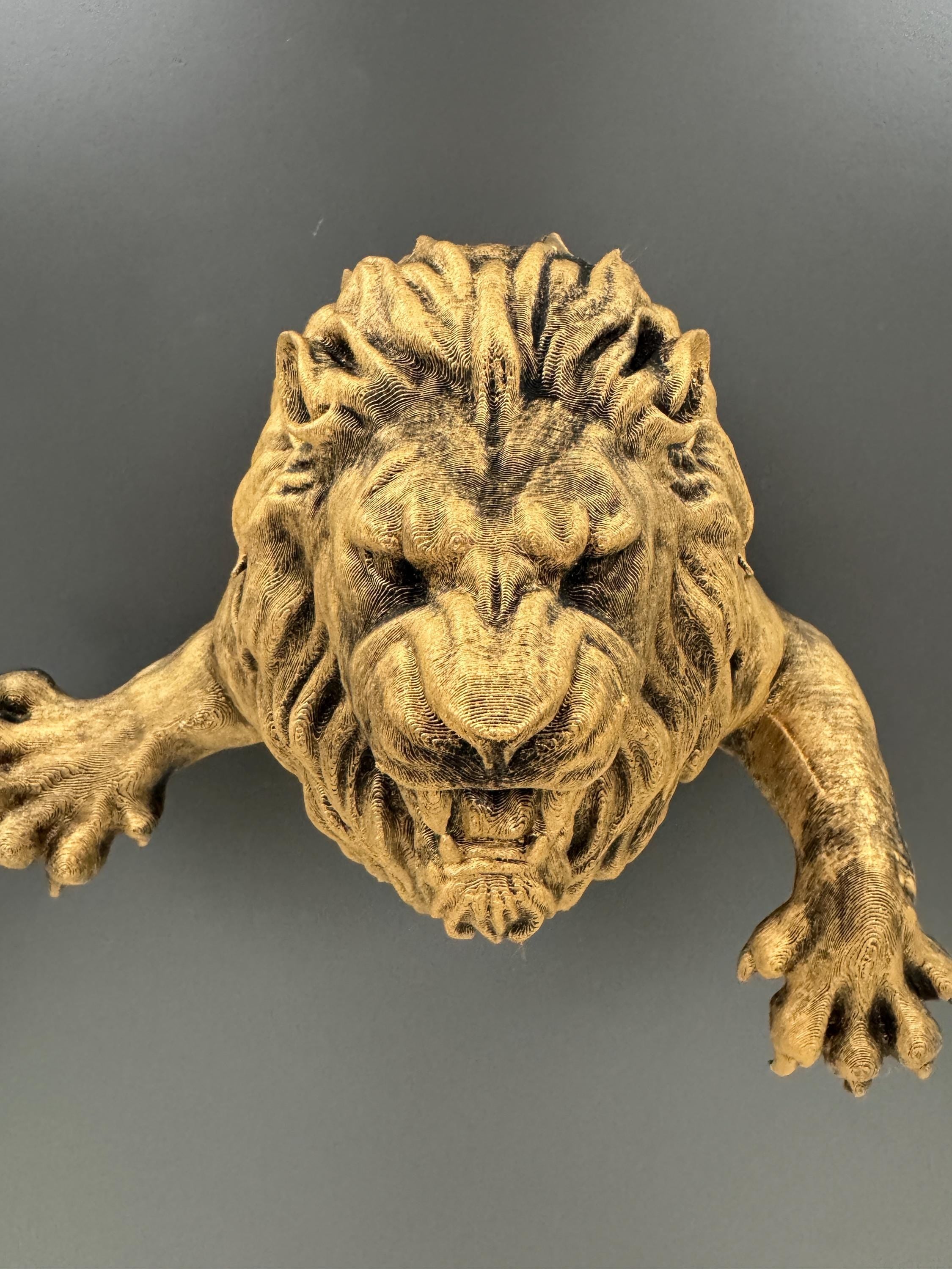Lion Wall Sculpture | Roaring Lion Emerging Wall Art | Gothic Wildlife Decor | Antique Gold Lion Wall Mount | Predator Home Decor