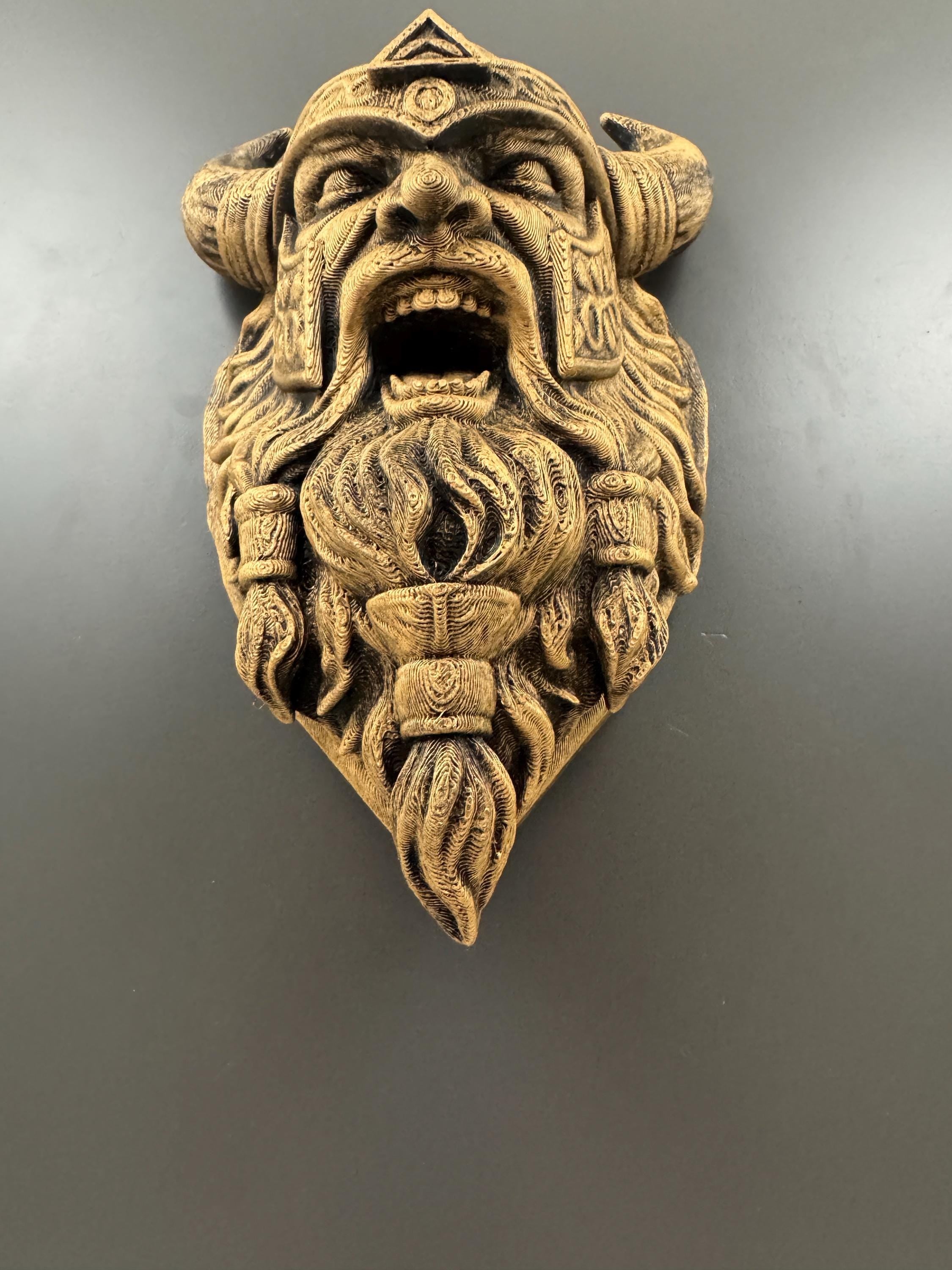 Viking Warrior Wall Sculpture | Horned Helmet Norse Berserker | Bearded Viking Statue | Valknut Wall Decor | Viking Gift for Him