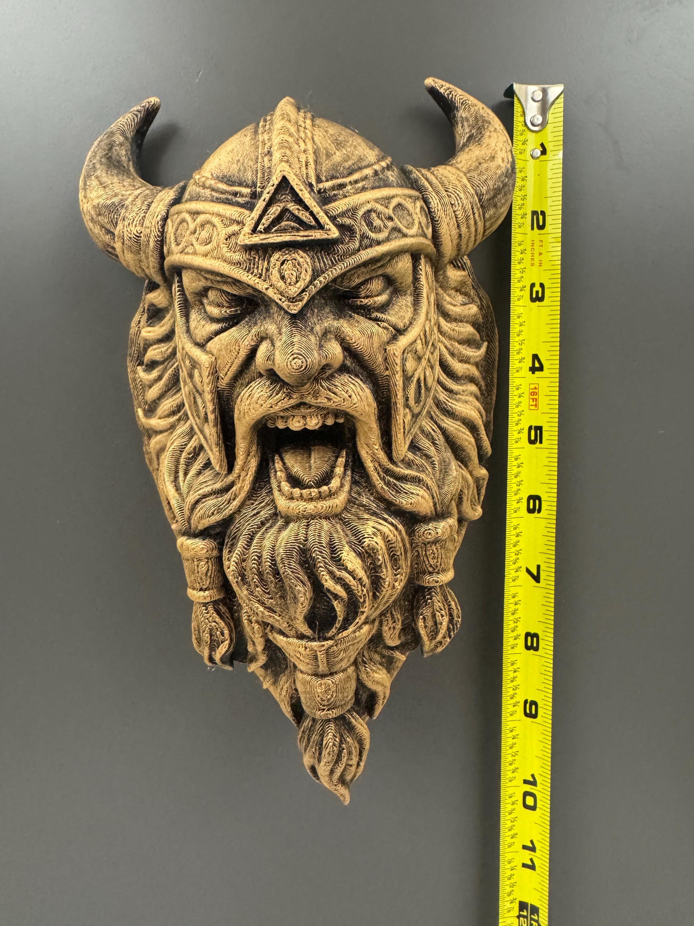 Viking Warrior Wall Sculpture | Horned Helmet Norse Berserker | Bearded Viking Statue | Valknut Wall Decor | Viking Gift for Him