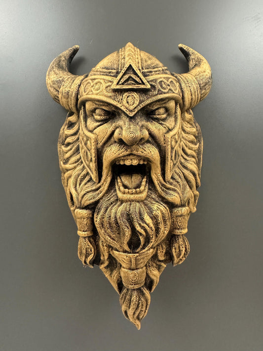 Viking Warrior Wall Sculpture | Horned Helmet Norse Berserker | Bearded Viking Statue | Valknut Wall Decor | Viking Gift for Him