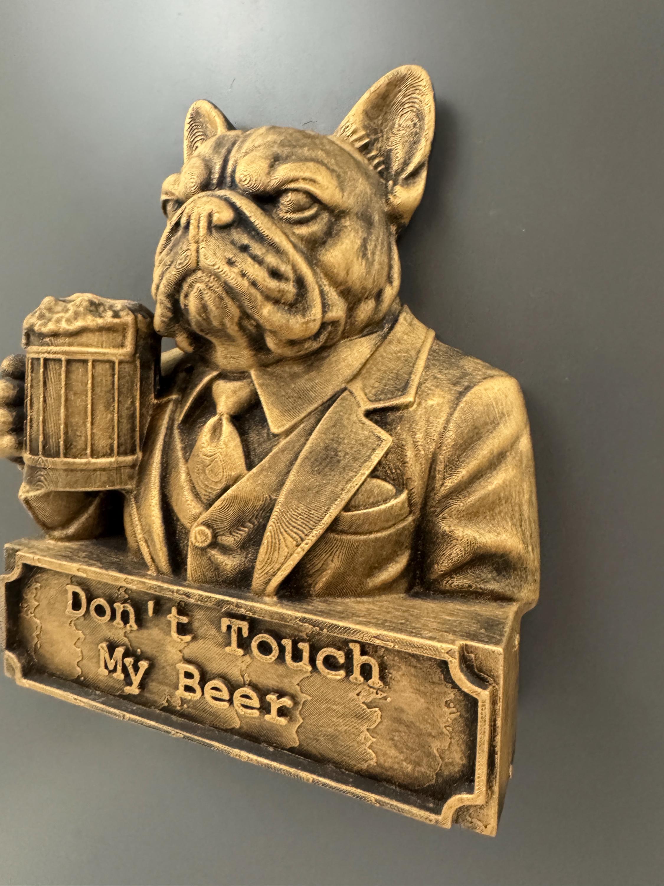 French Bulldog Beer Sign | Don’t Touch My Beer Wall Sculpture | Funny Frenchie Bar Decor | Dog in Suit Wall Art | Man Cave Gift