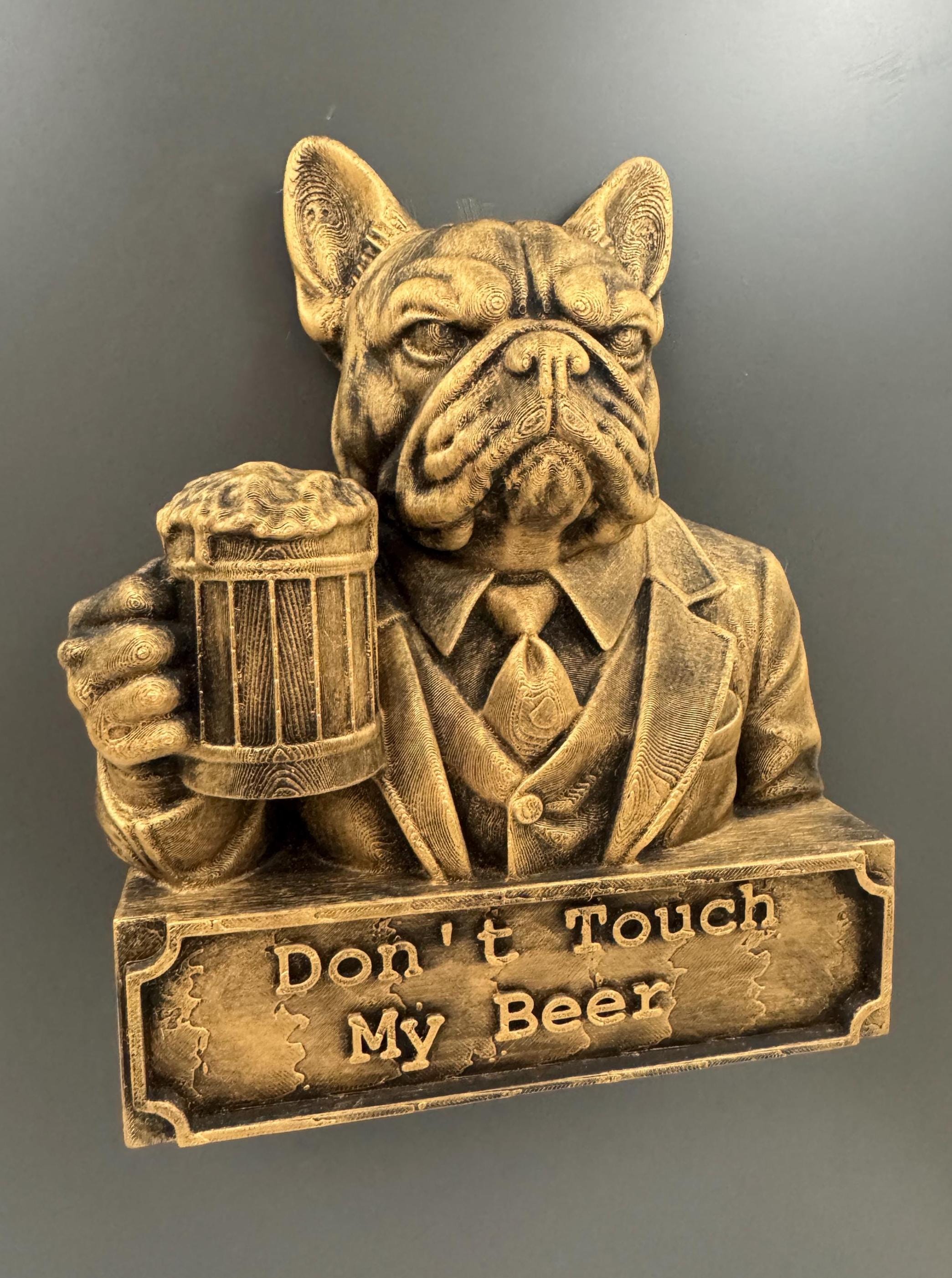 French Bulldog Beer Sign | Don’t Touch My Beer Wall Sculpture | Funny Frenchie Bar Decor | Dog in Suit Wall Art | Man Cave Gift