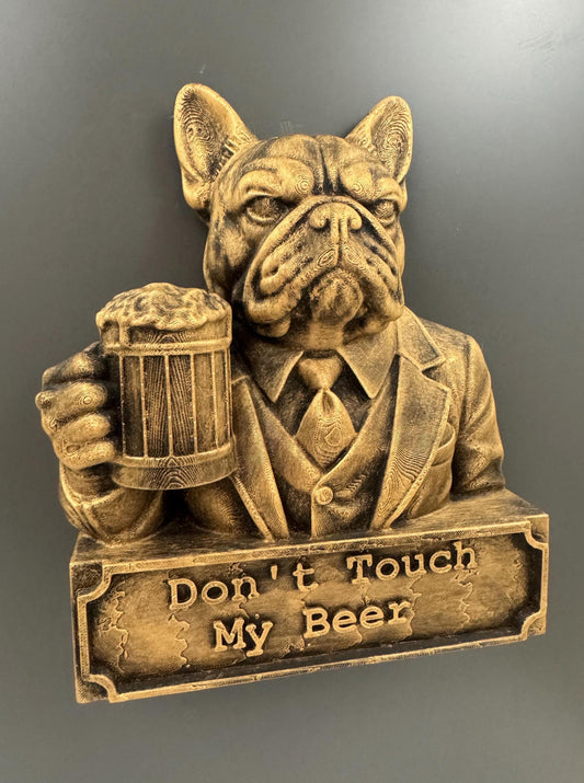 French Bulldog Beer Sign | Don’t Touch My Beer Wall Sculpture | Funny Frenchie Bar Decor | Dog in Suit Wall Art | Man Cave Gift